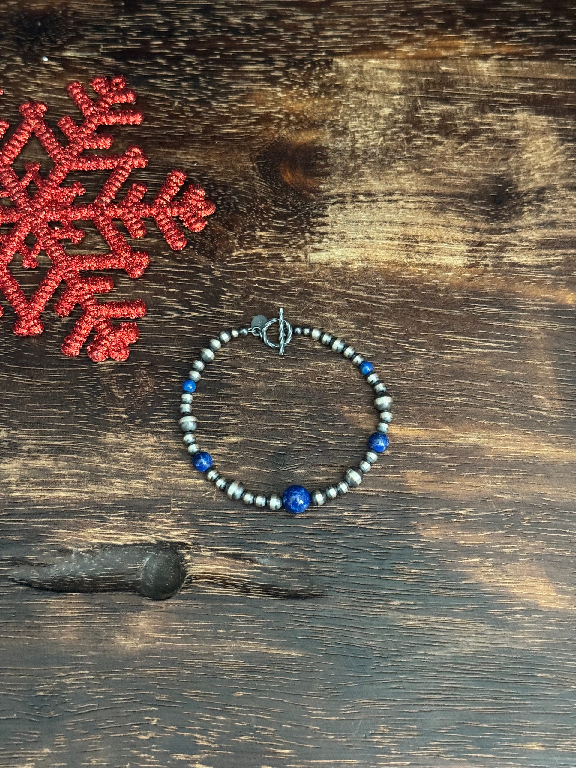 Navajo Strung Lapis & Sterling Silver Pearl Beaded Bracelet