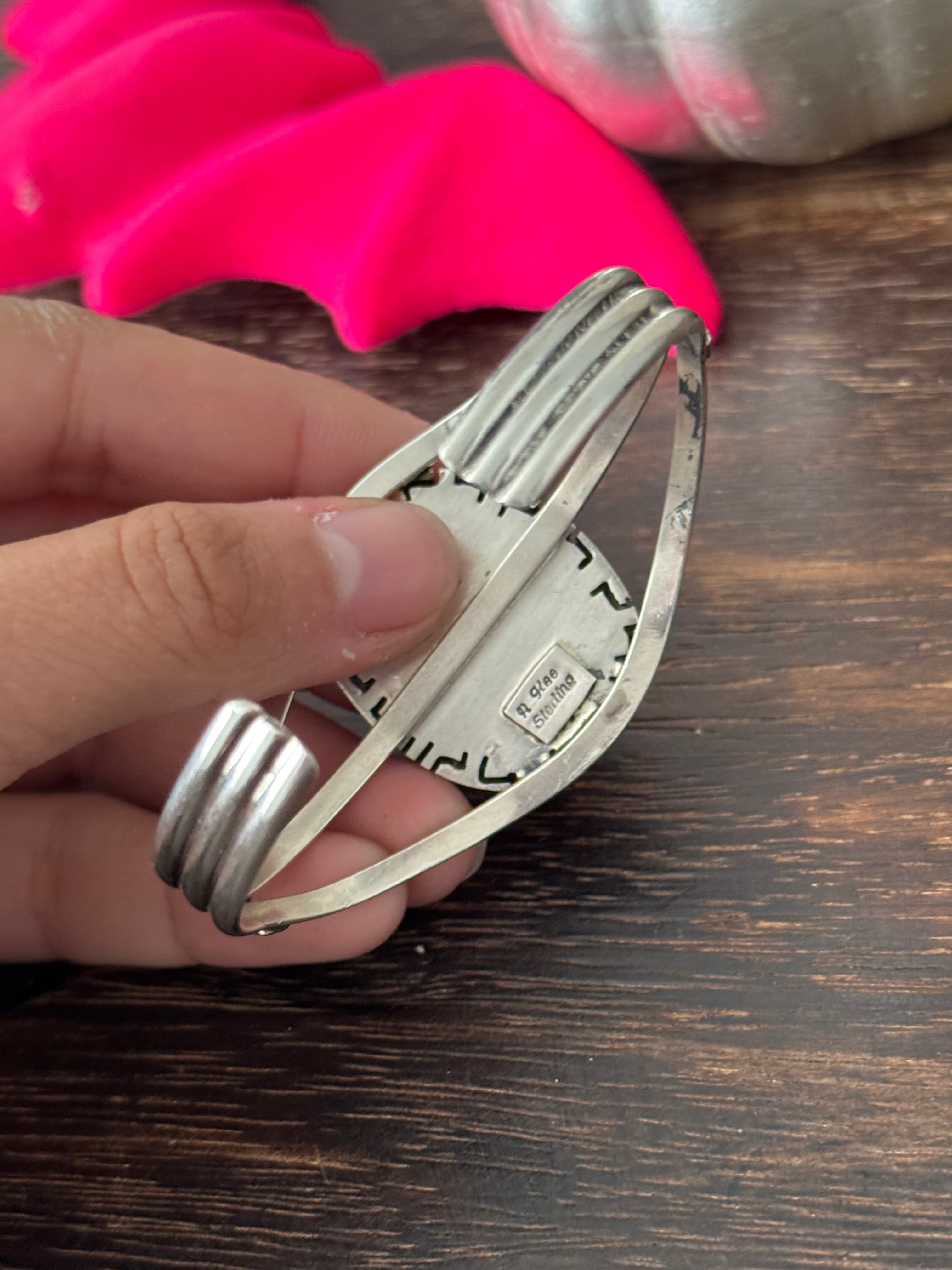 Navajo Made Malachite & Sterling Silver Cuff Bracelet