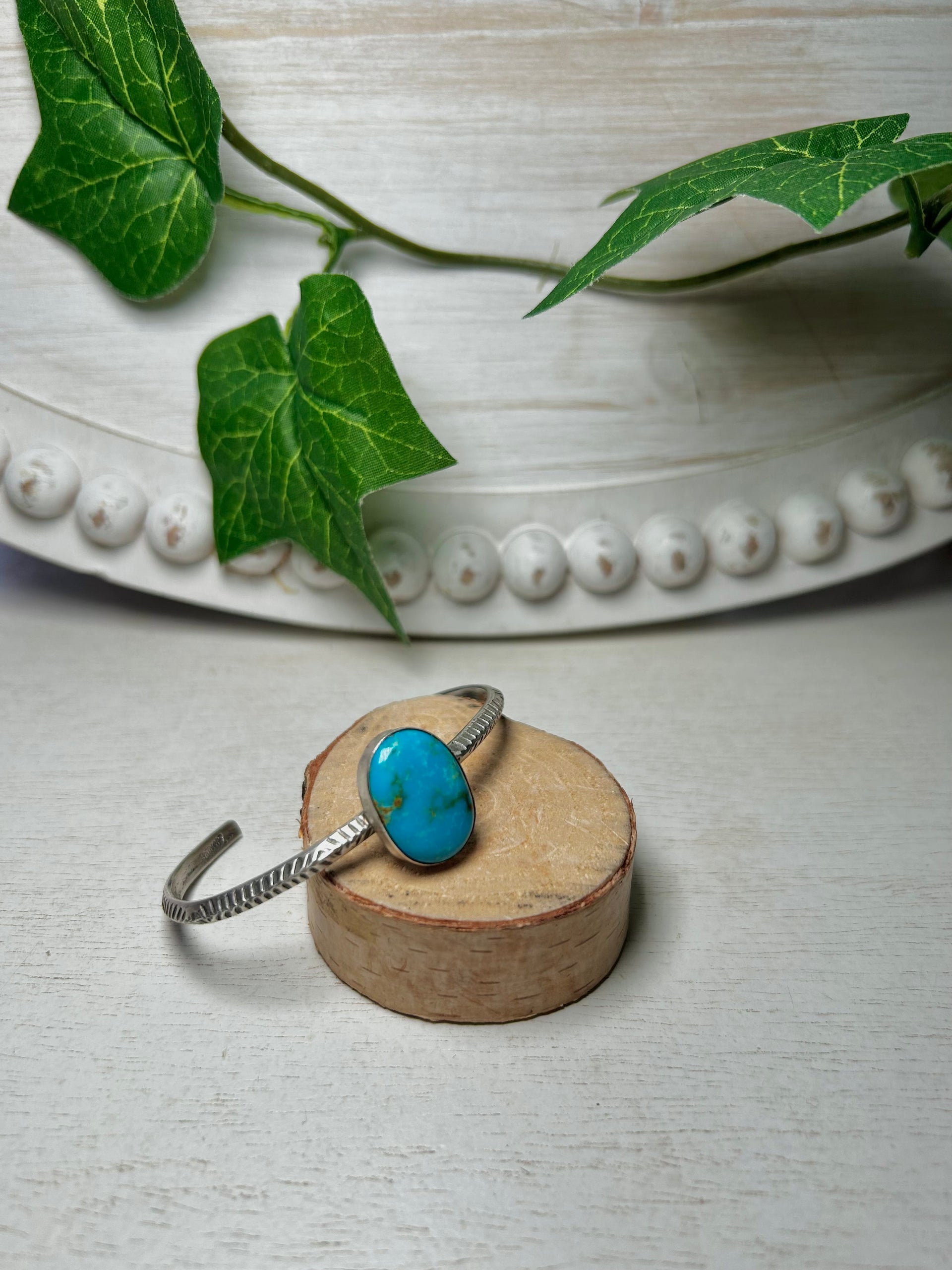 Navajo Made Kingman Turquoise & Sterling Silver Cuff Bracelet