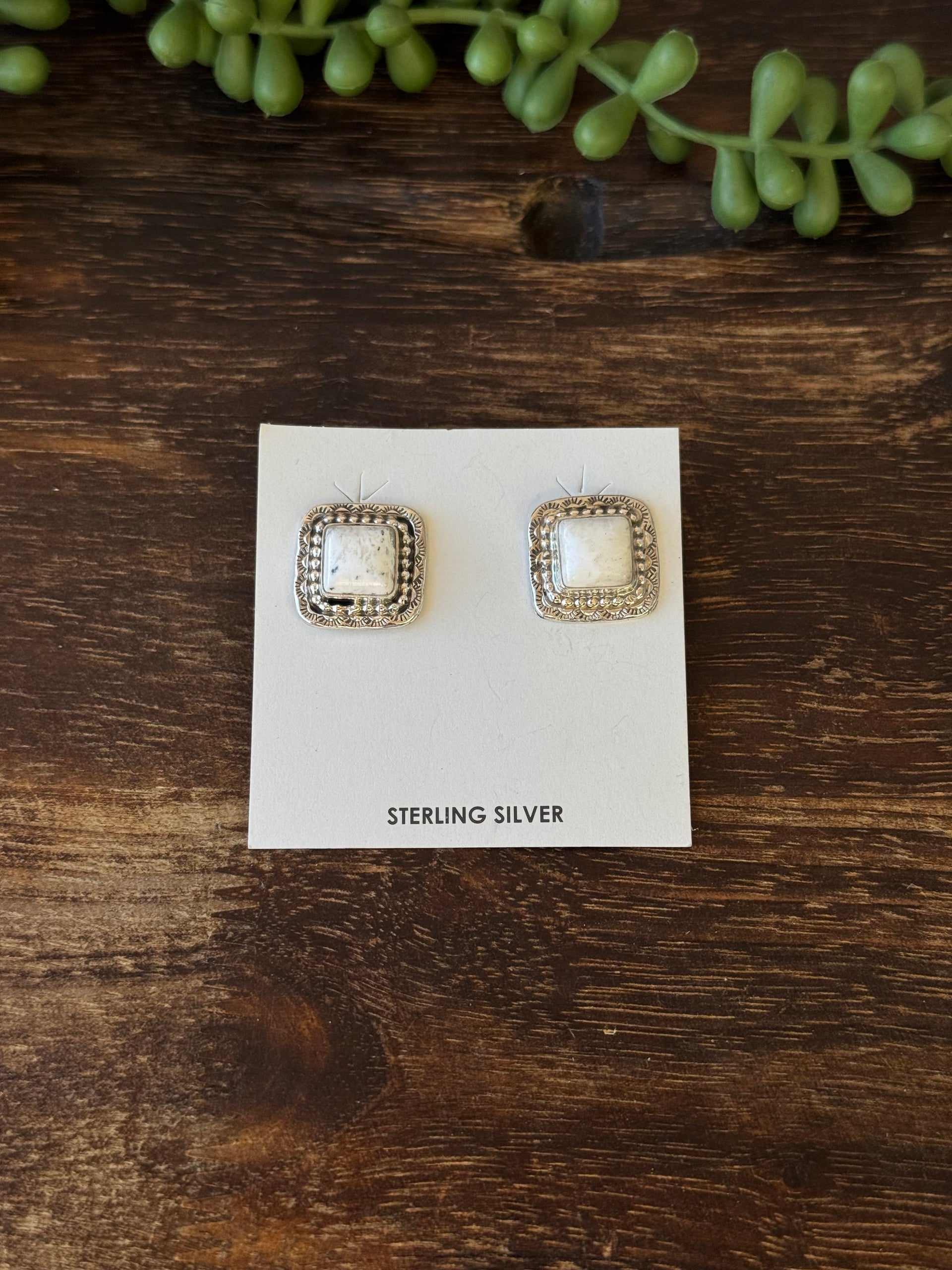 Navajo Made White Buffalo & Sterling Silver Post Earrings