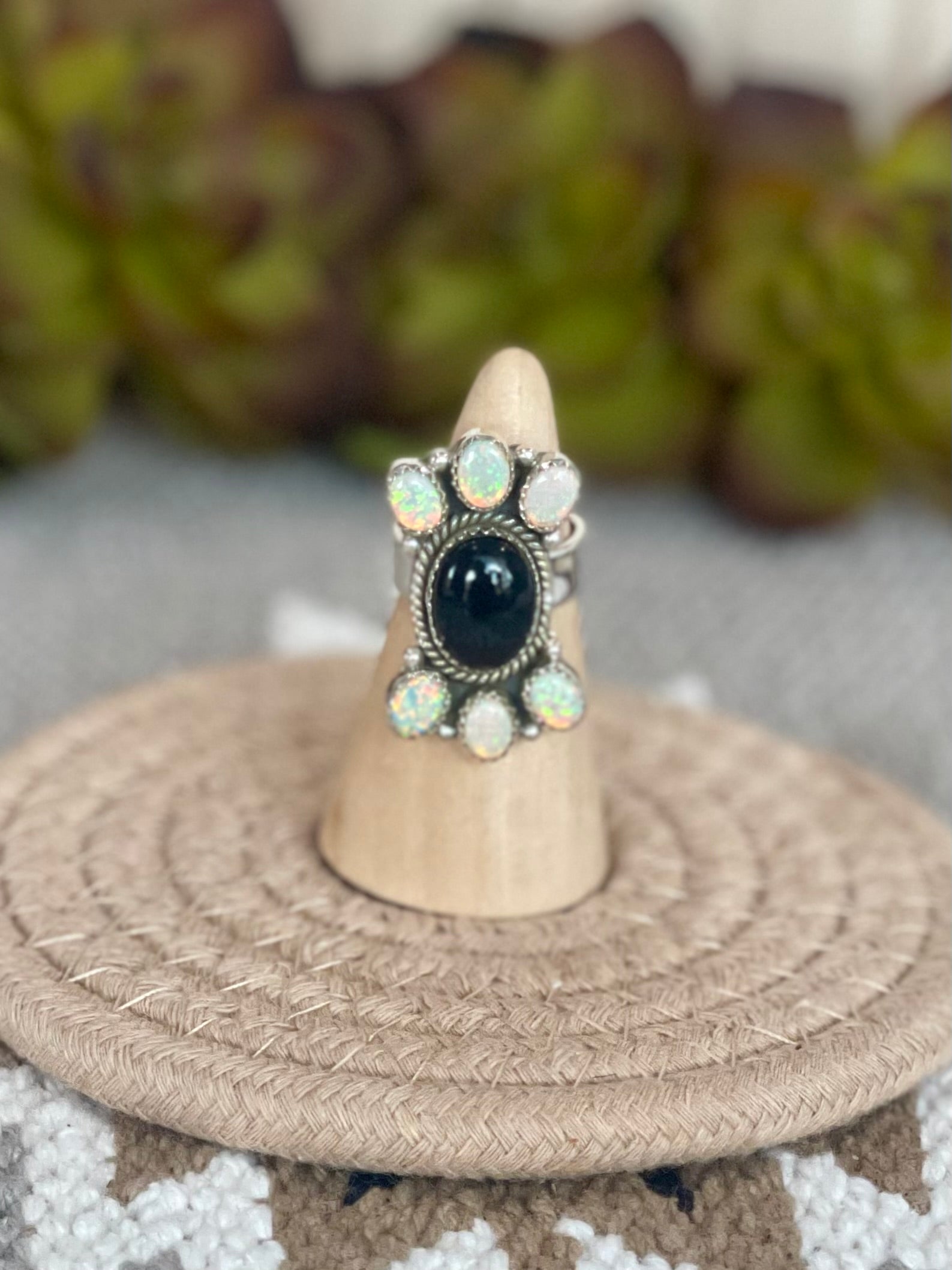 Southwest Handmade Multi Stone & Sterling Silver Adjustable Cluster Ring