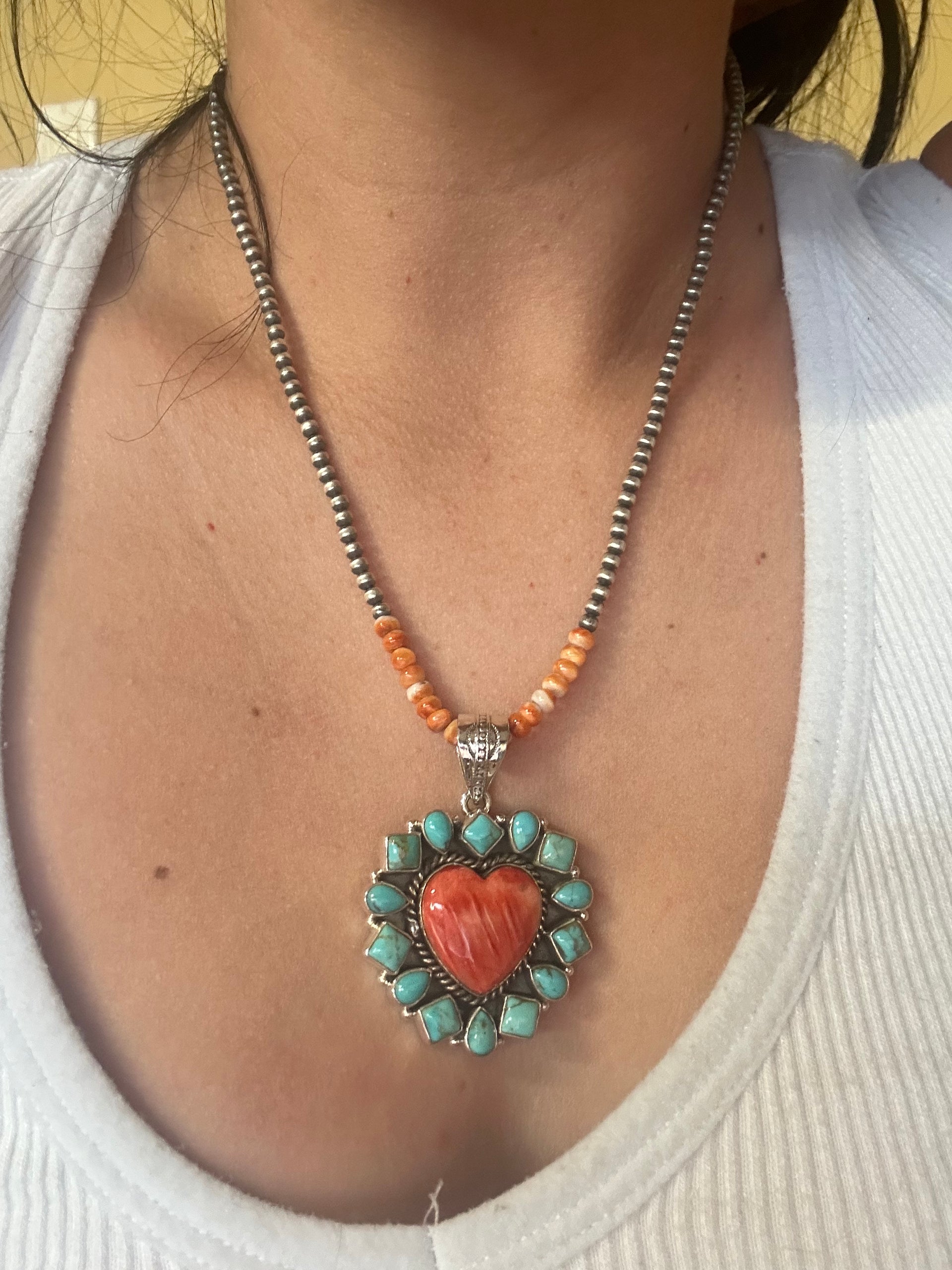 Southwest Handmade Multi Stone & Sterling Silver Heart Pendant