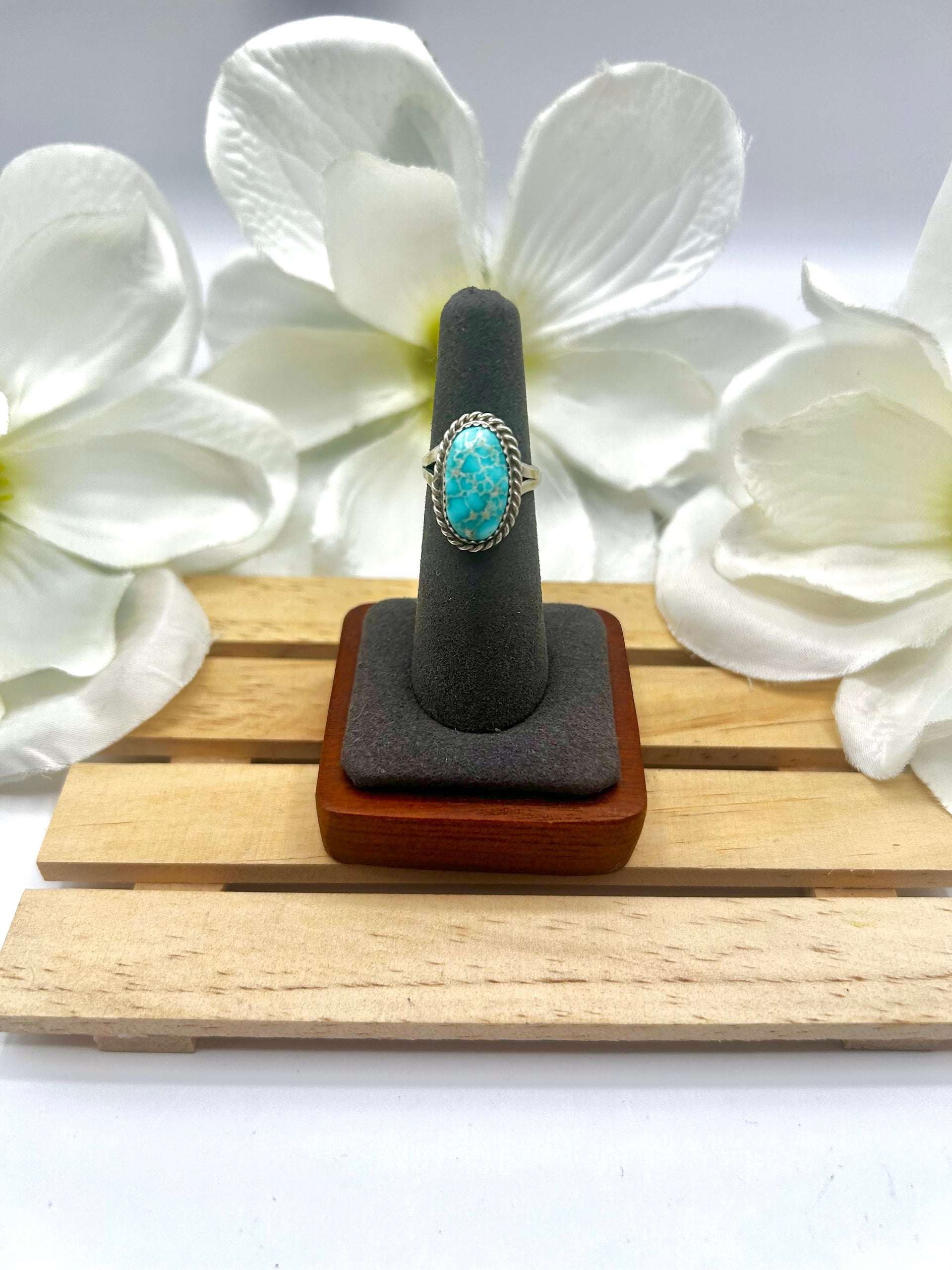 Navajo Made White Water Turquoise & Sterling Silver Ring Size 5.5