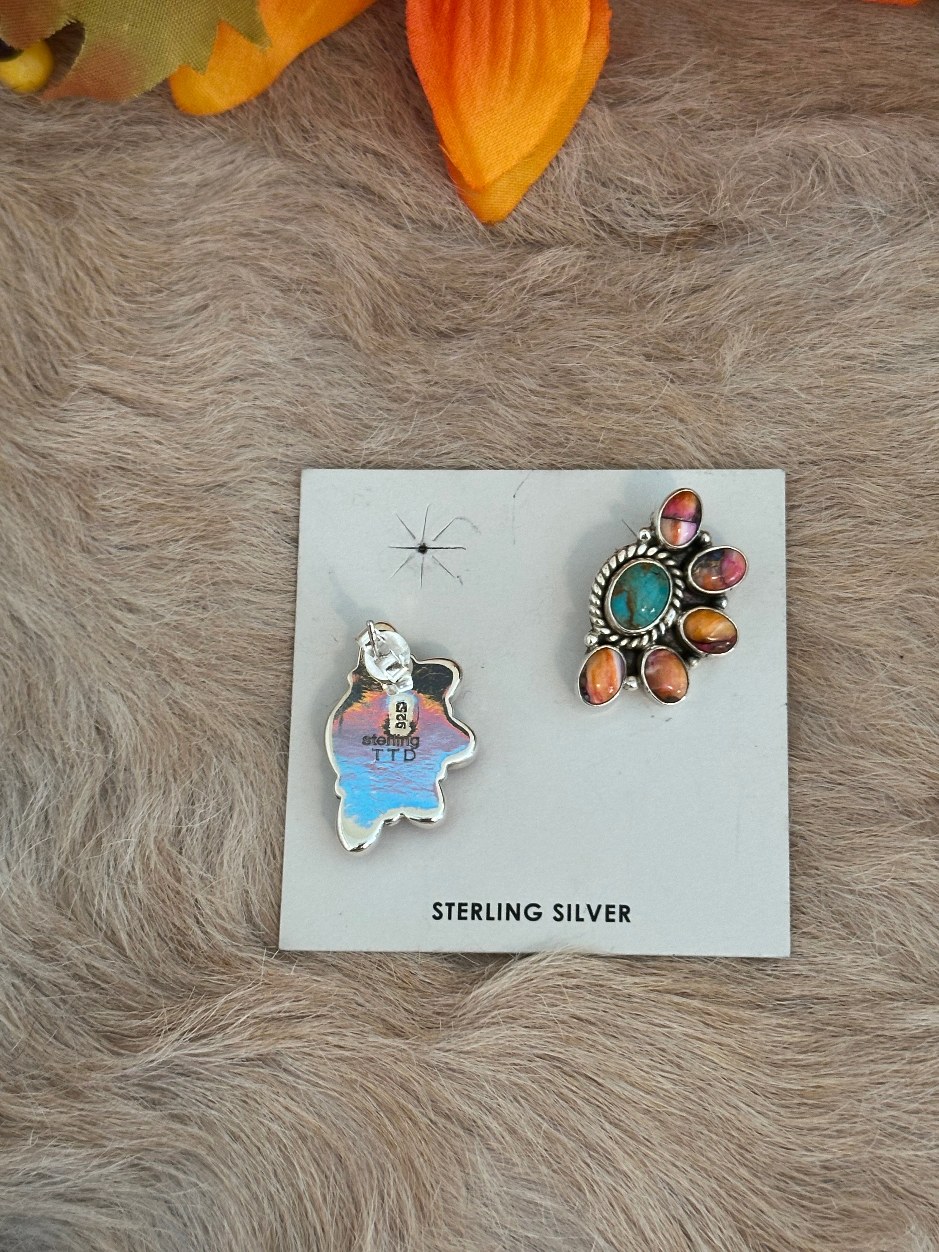 Southwest Handmade Multi Stone & Sterling Silver Post Earrings