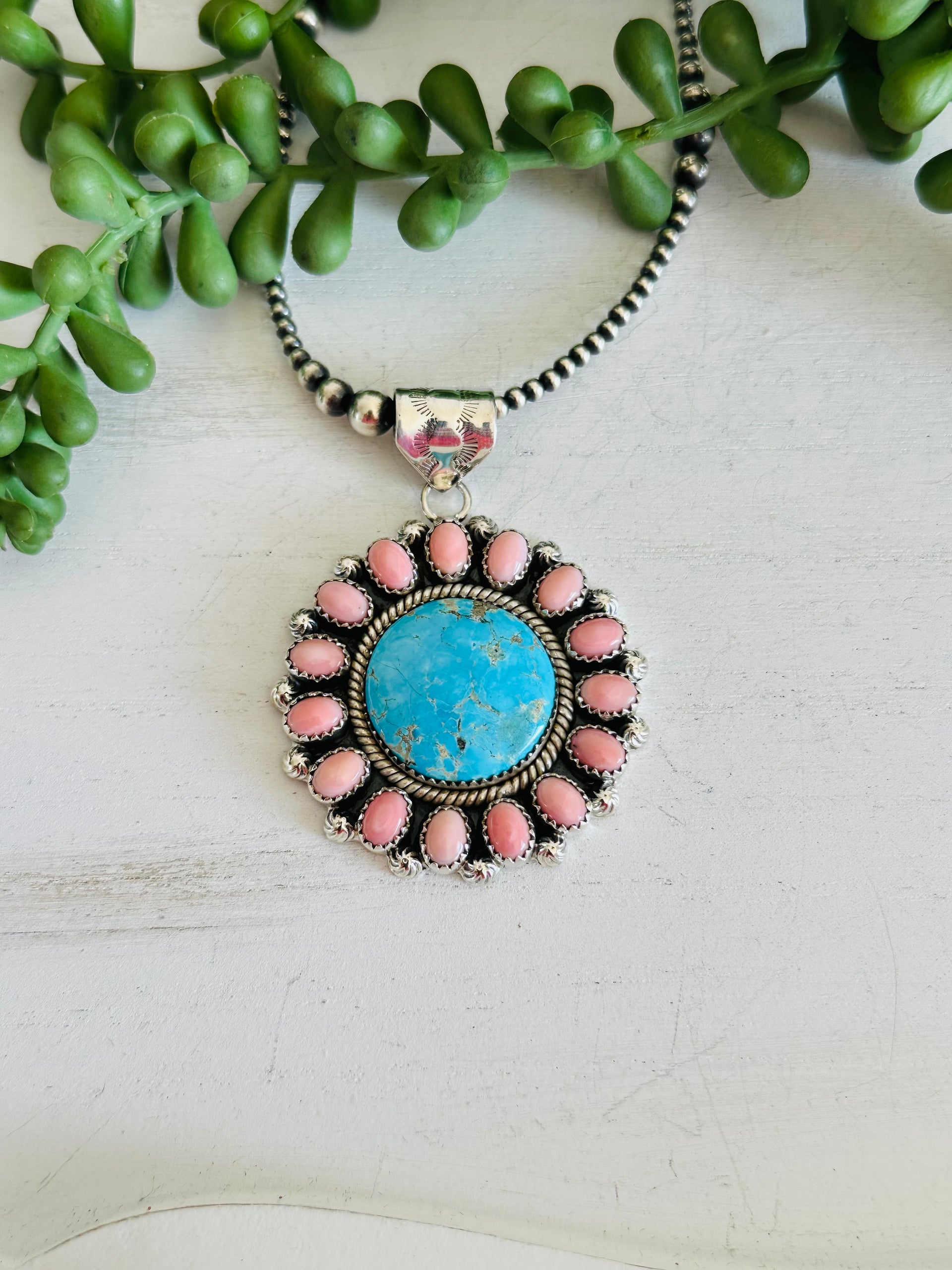 Southwest Handmade Multi Stone & Sterling Silver Cluster Pendant
