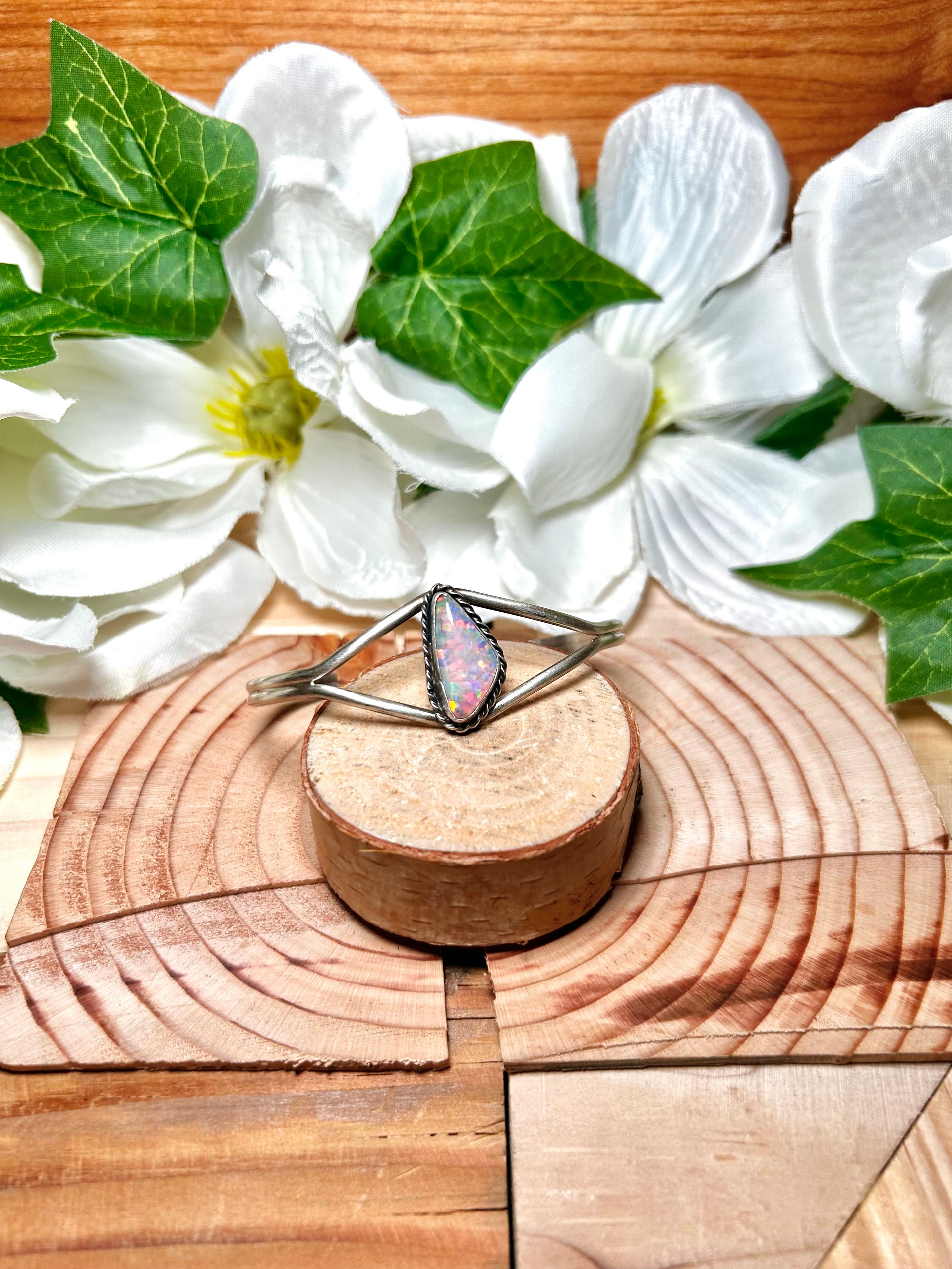 Navajo Made Opal & Sterling Silver Cuff Bracelet