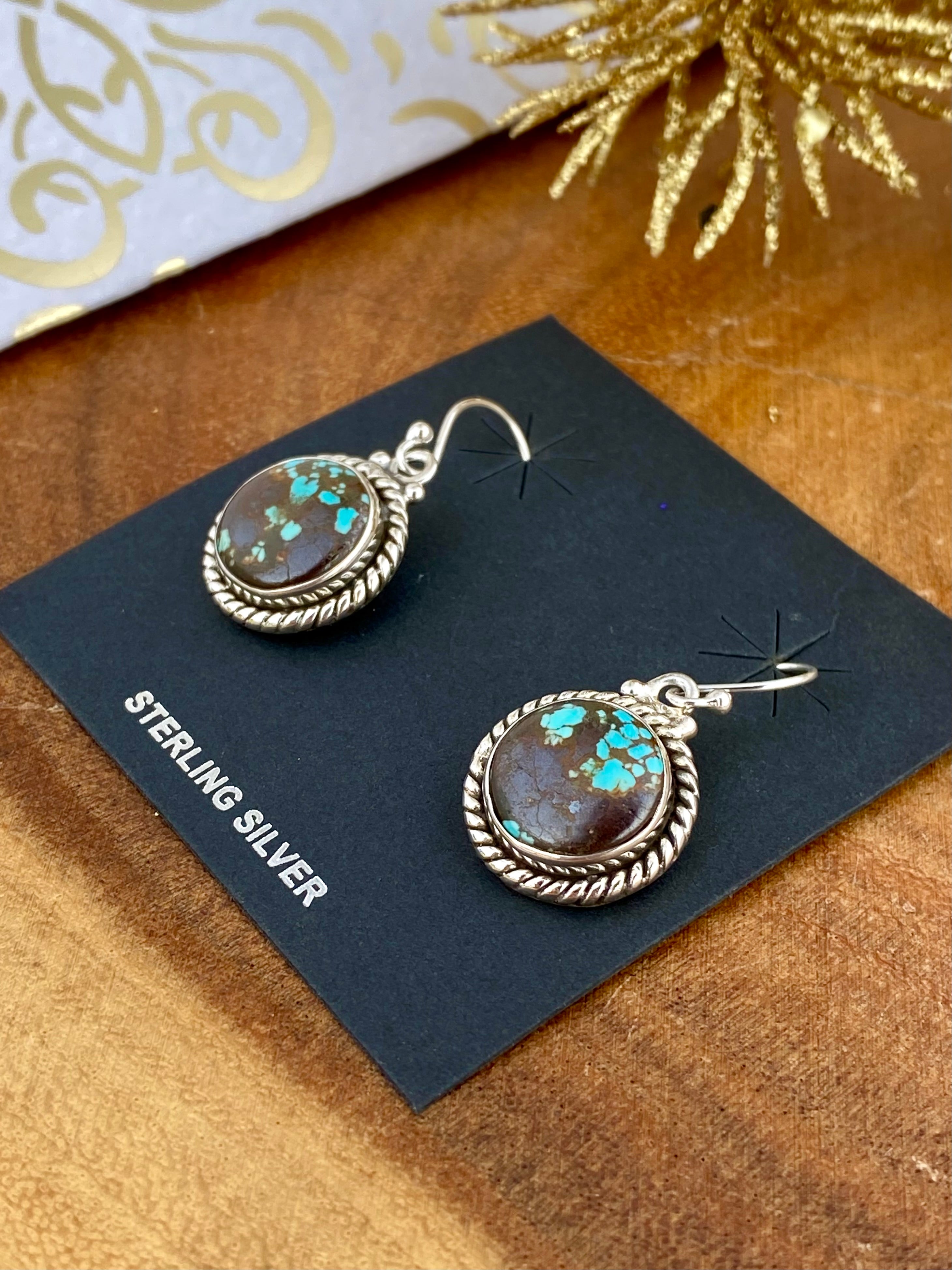 Southwest Handmade #8 Turquoise & Sterling Silver Dangle Earrings