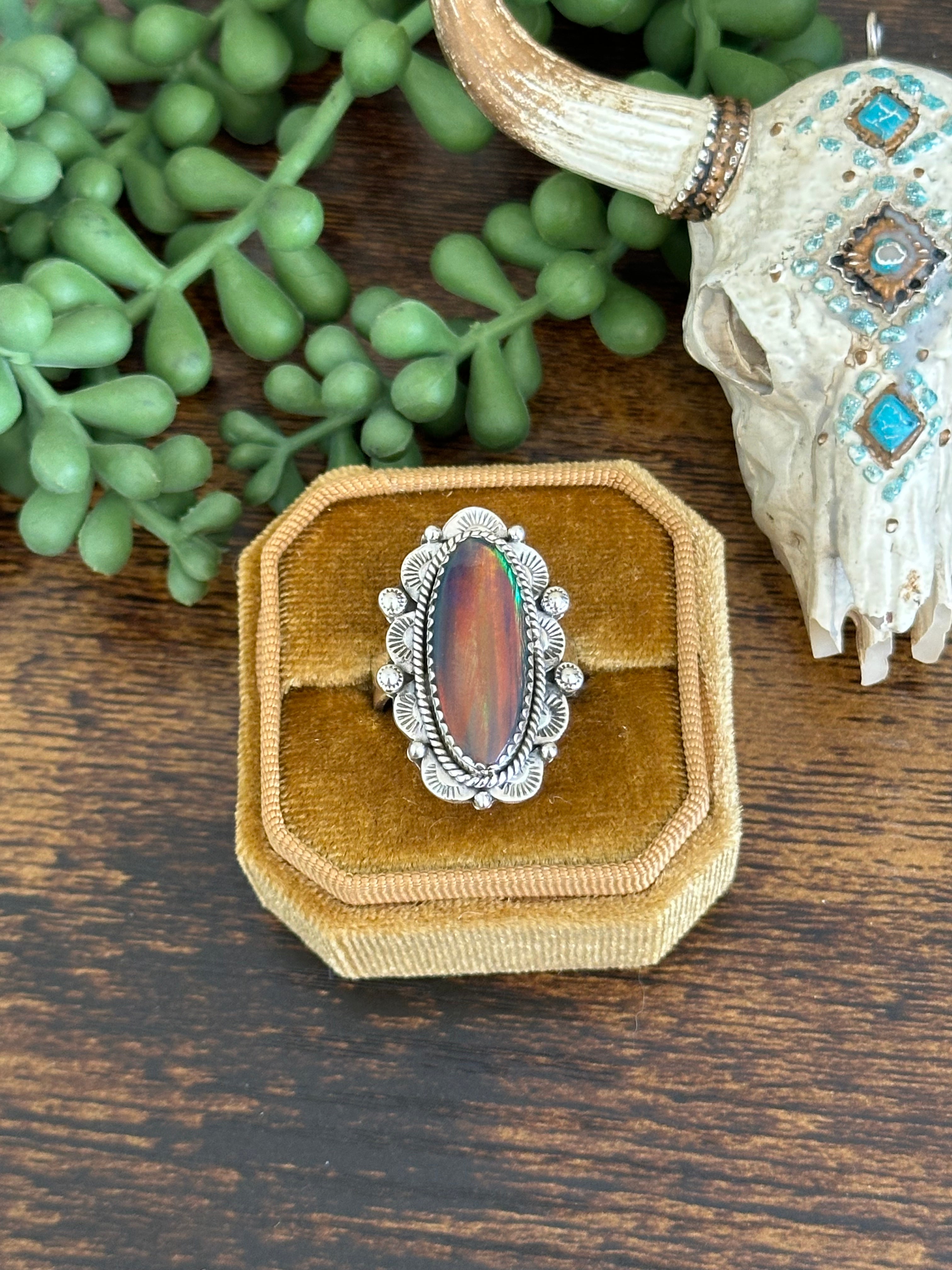 Southwest Handmade Opal & Sterling Silver Adjustable Ring