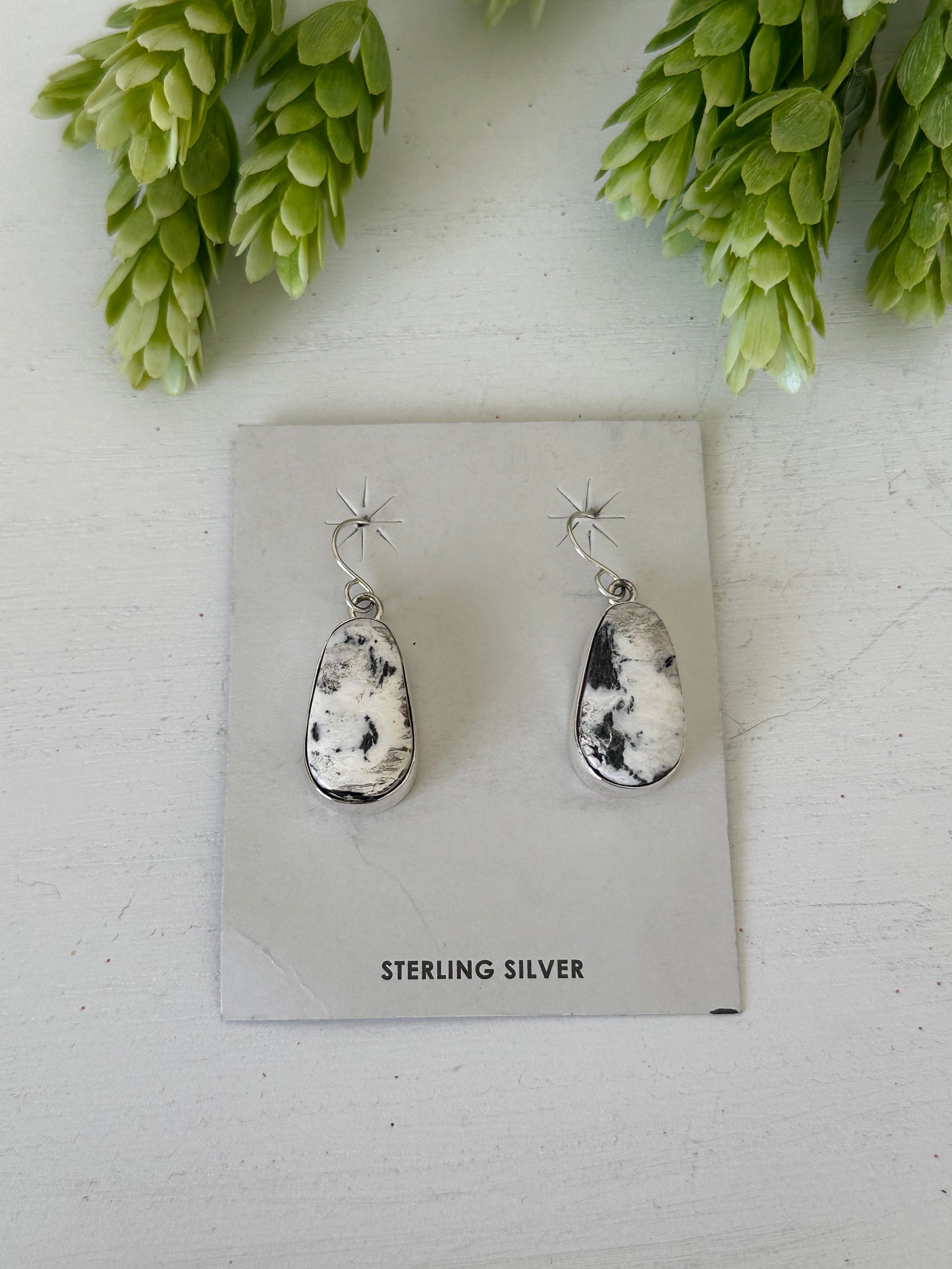 Shirley Henry White Buffalo & Sterling Silver Dangle Earrings