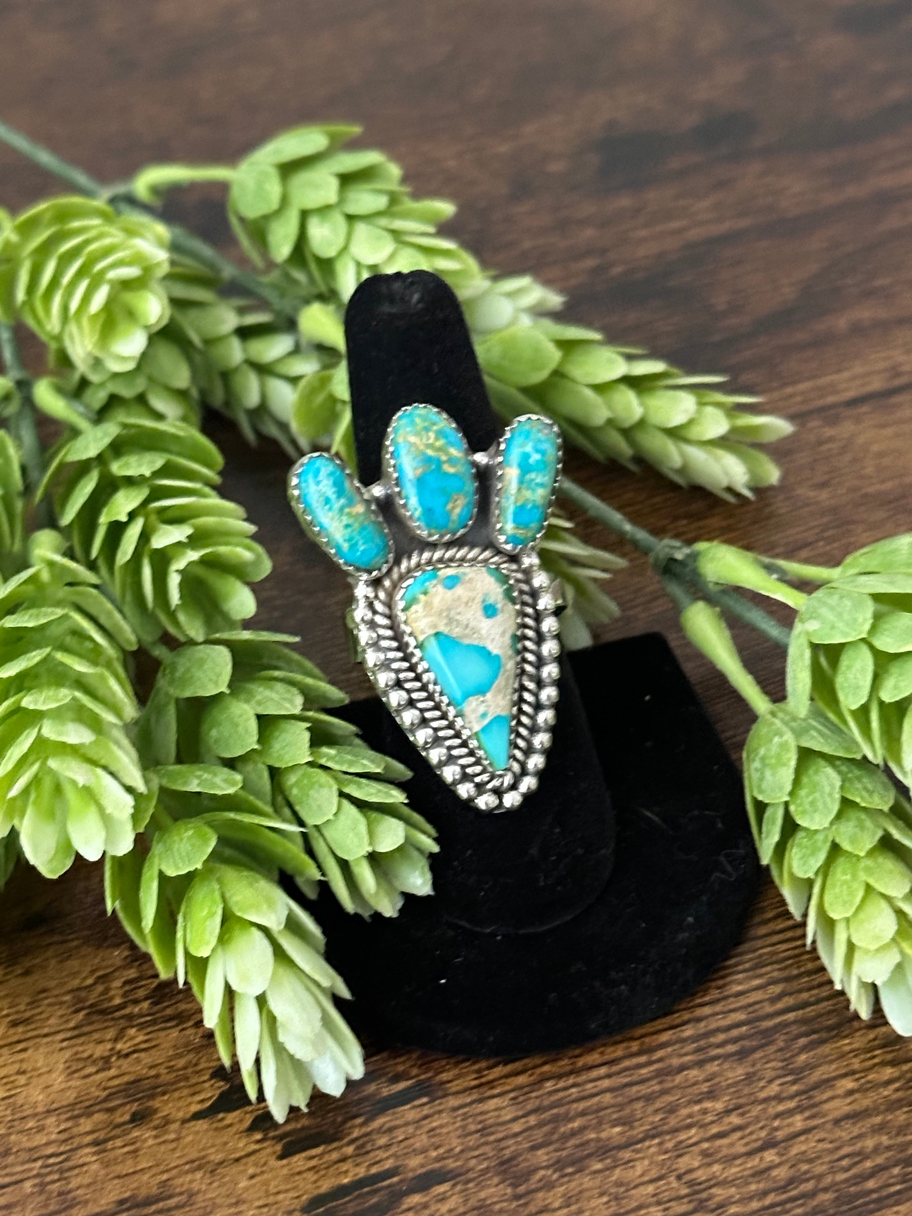 Southwest Handmade Sonoran Mountain Turquoise & Sterling Silver Adjustable Ring