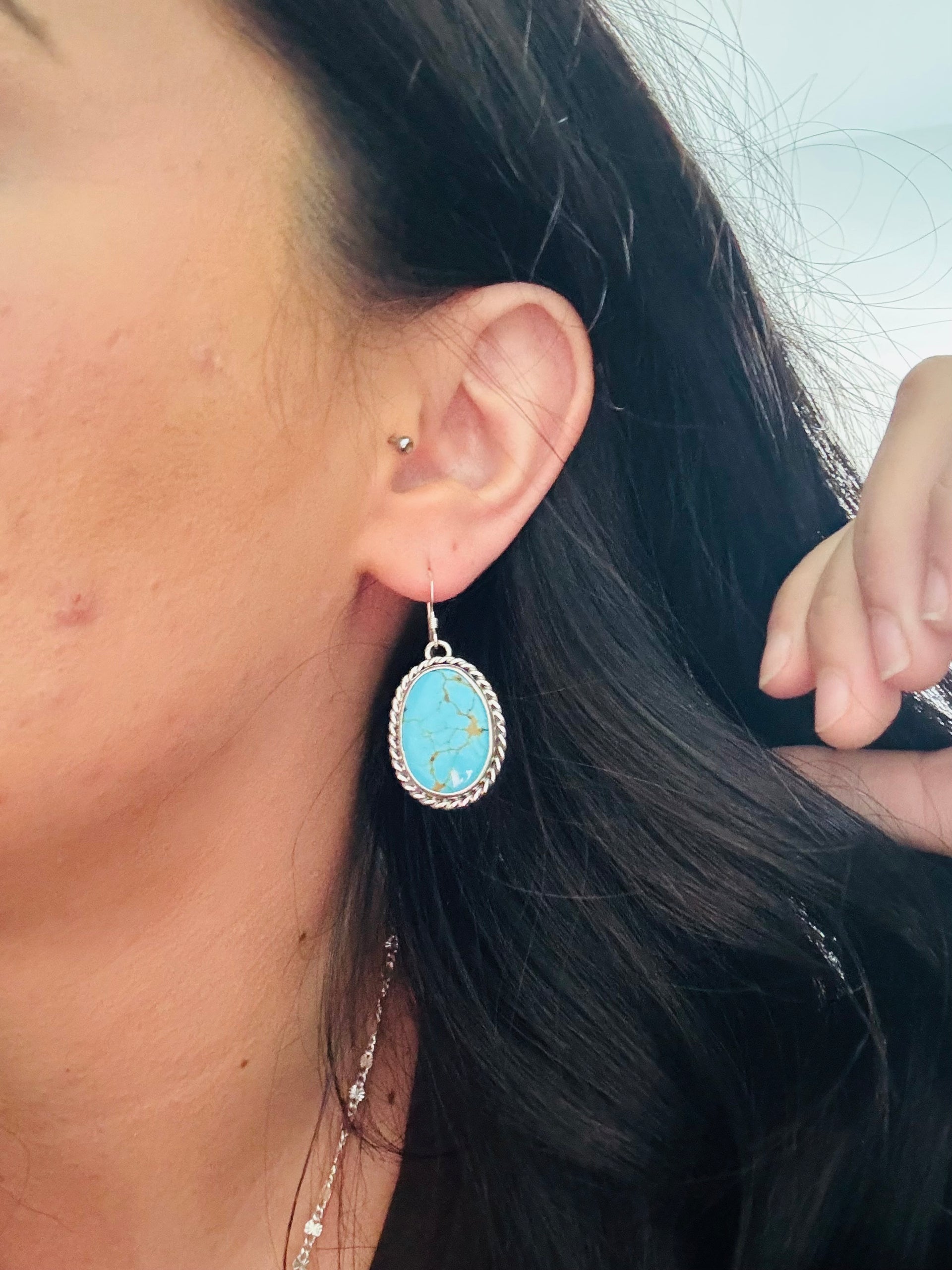 Larry Kaye Kingman Turquoise & Sterling Silver Dangle Earrings