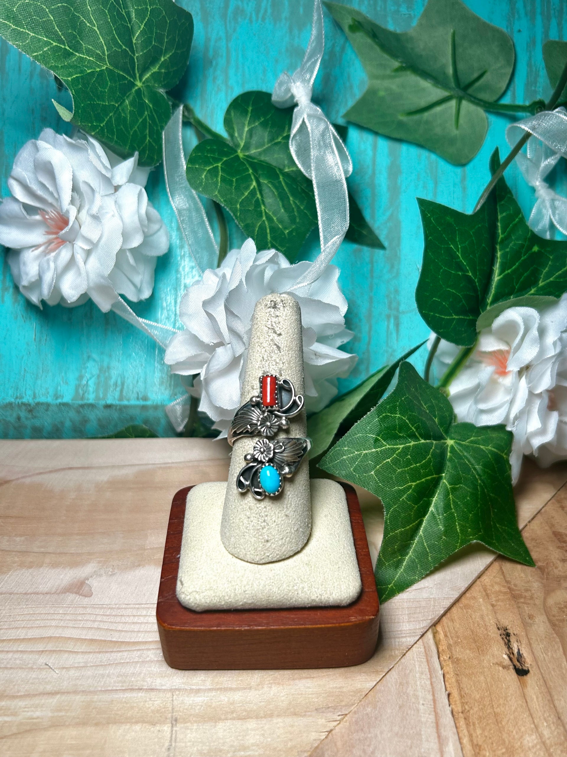 Navajo Made Multi Stone & Sterling Silver Adjustable Ring