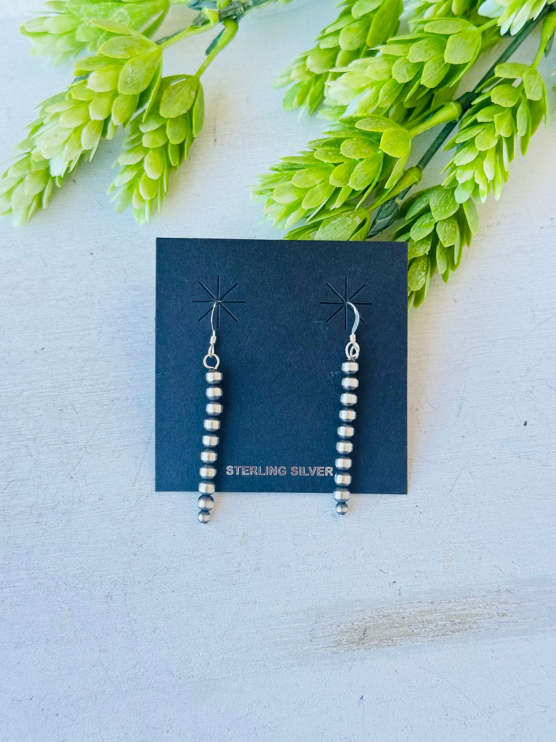 Navajo Strung Sterling Silver Pearls Dangle Earrings