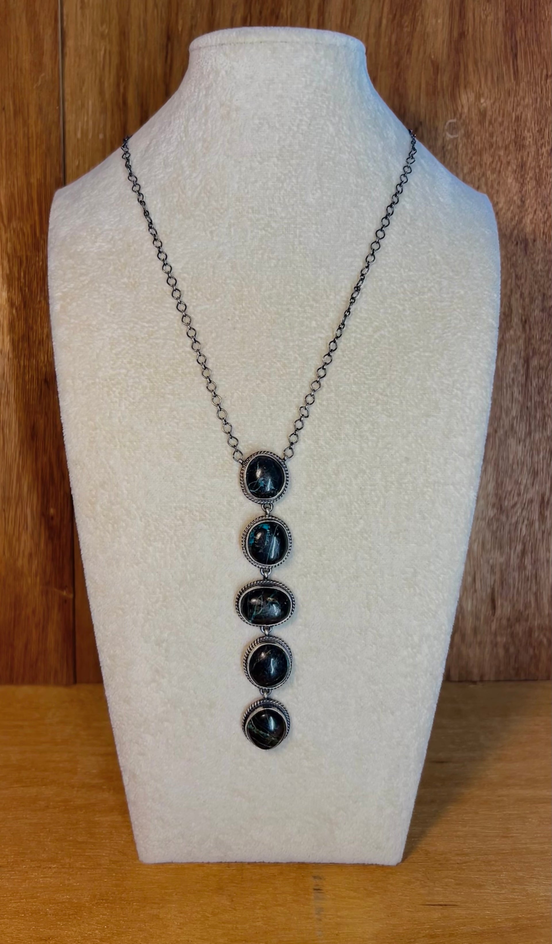 Peggy Skeets Blue Moon Turquoise & Sterling Sliver Drop Necklace