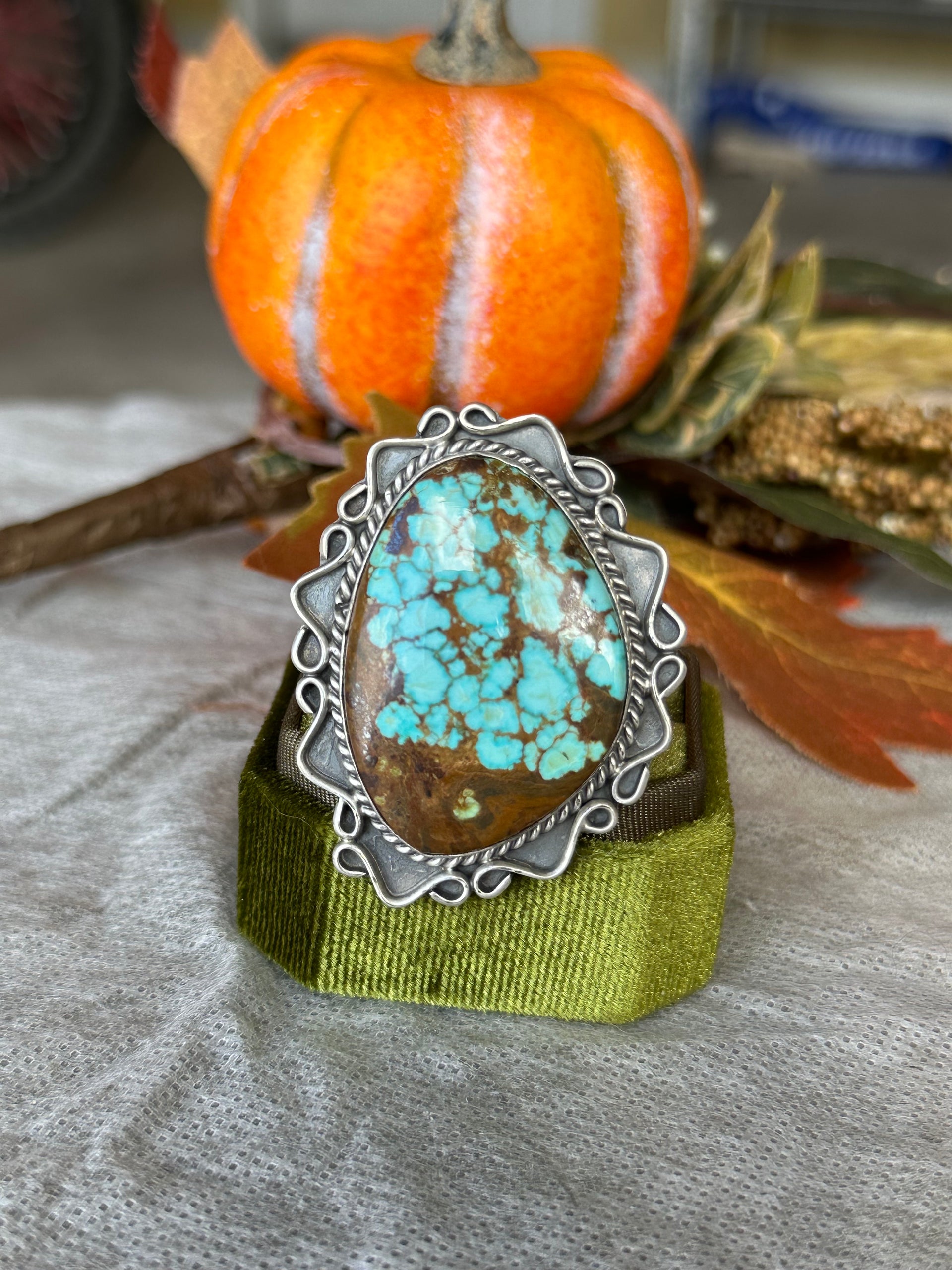 Navajo Handmade #8 Turquoise & Sterling Silver Adjustable Ring