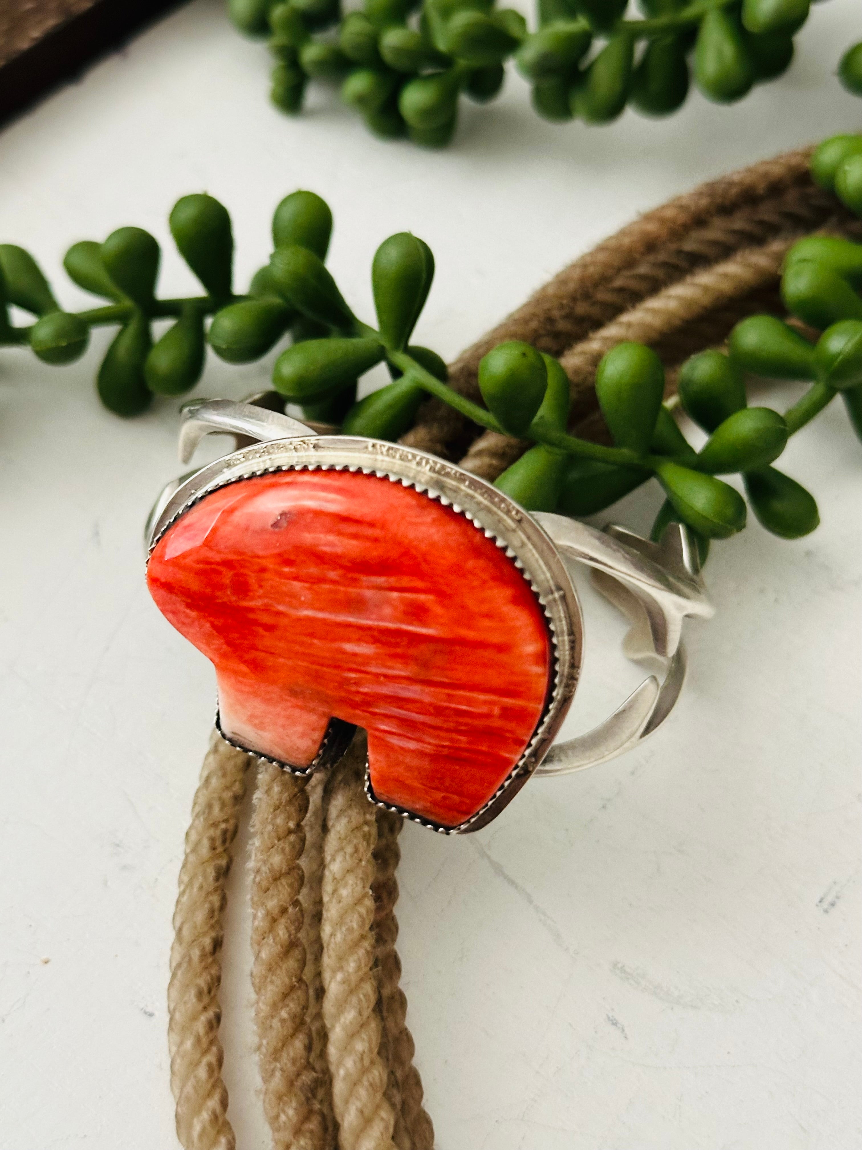 Navajo Made Spiny Oyster & Sterling Silver Cuff Bracelet