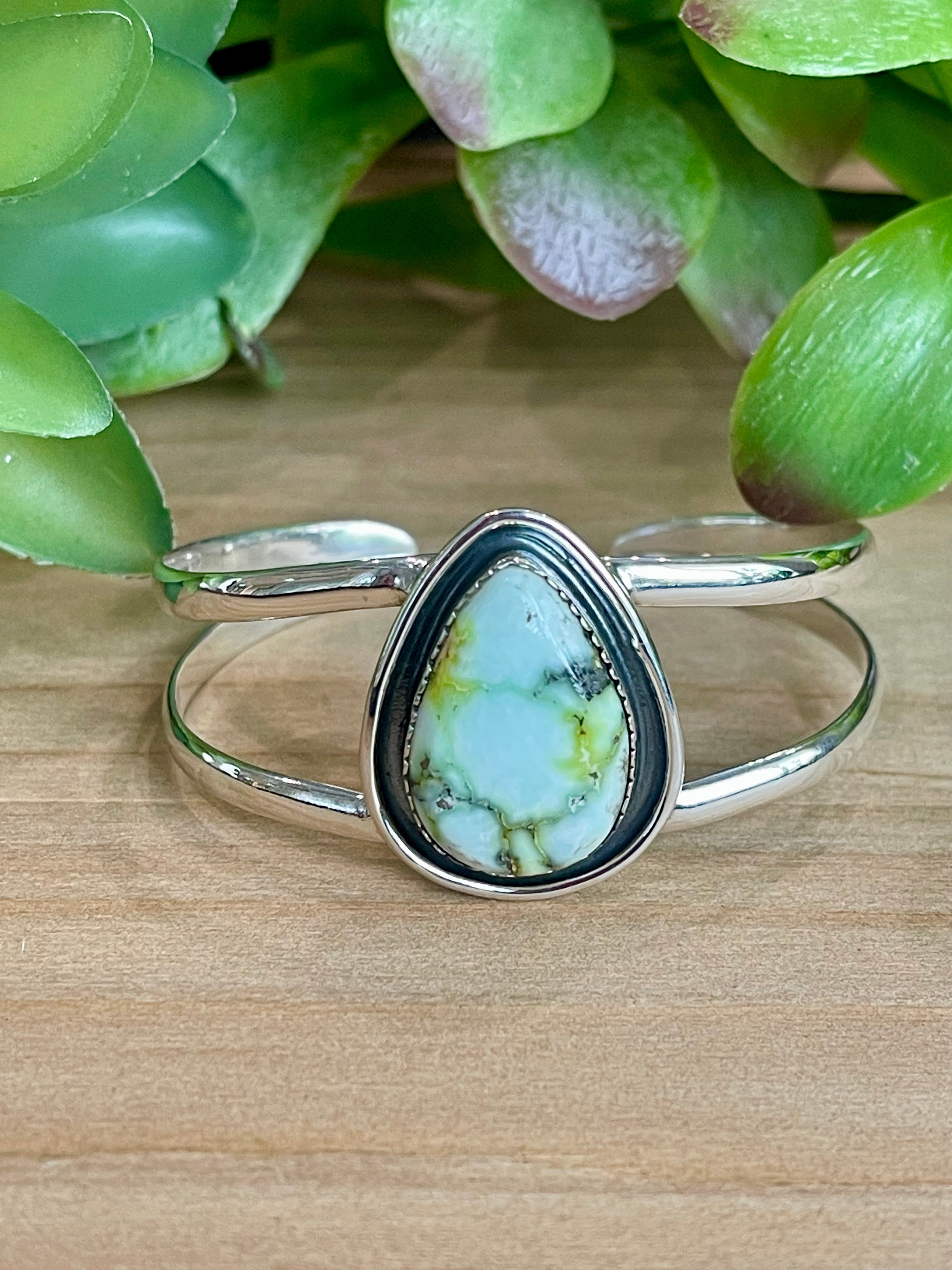 Southwest Handmade Palomino Variscite & Sterling Silver Cuff Bracelet