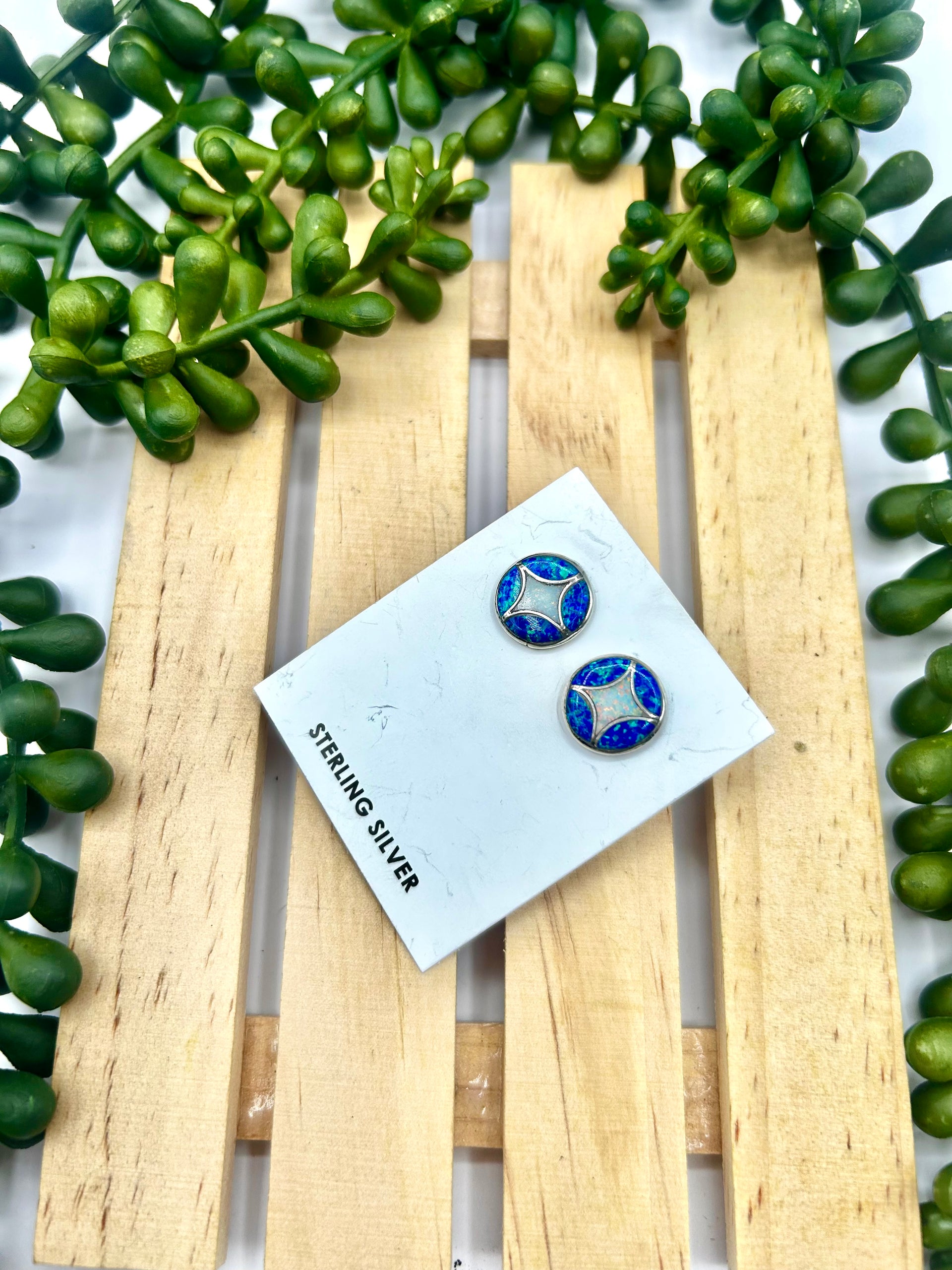 Navajo Made Opal & Sterling Silver Post Earrings