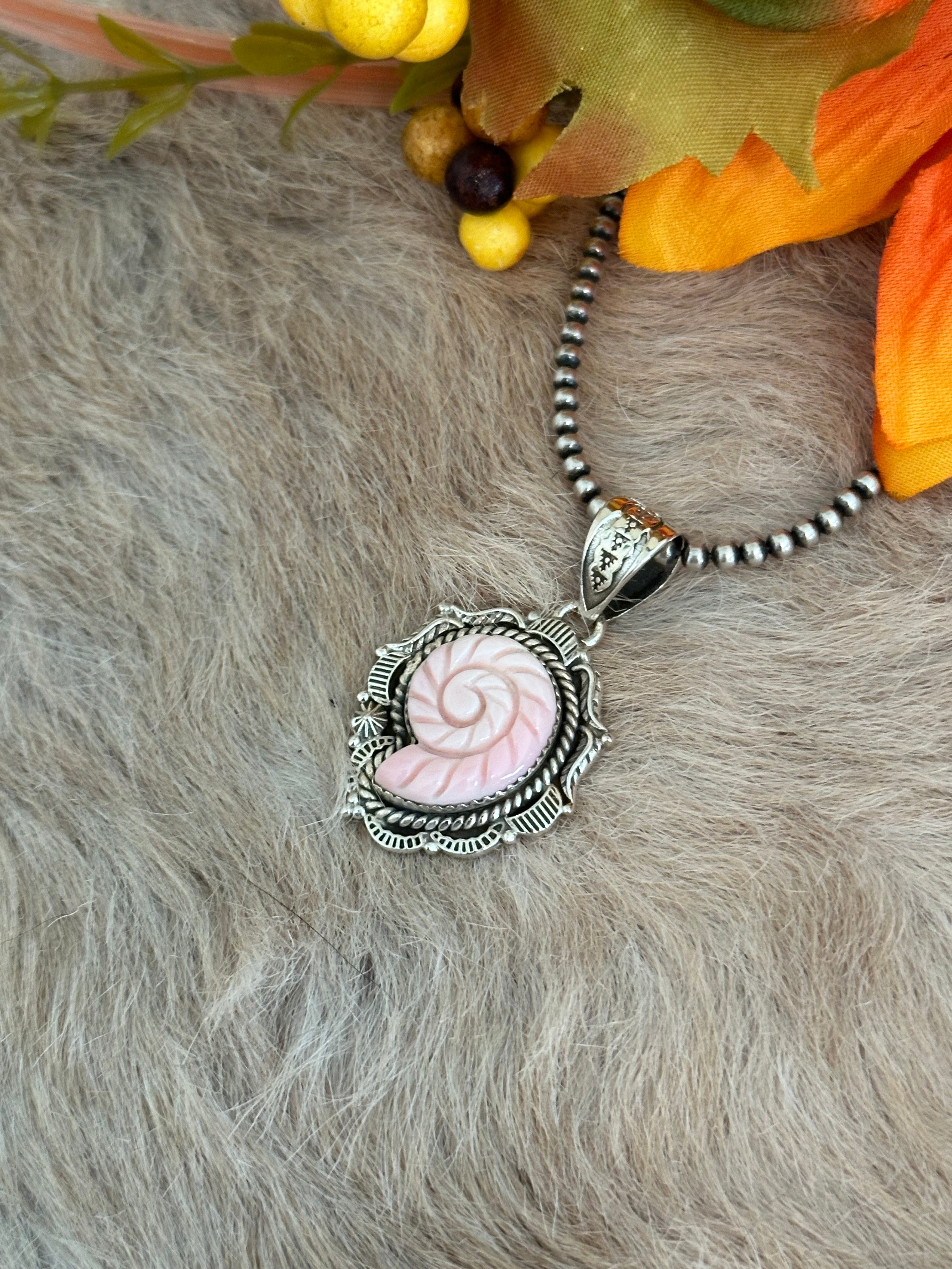 Southwest Handmade Pink Conch & Sterling Silver Shell Pendants