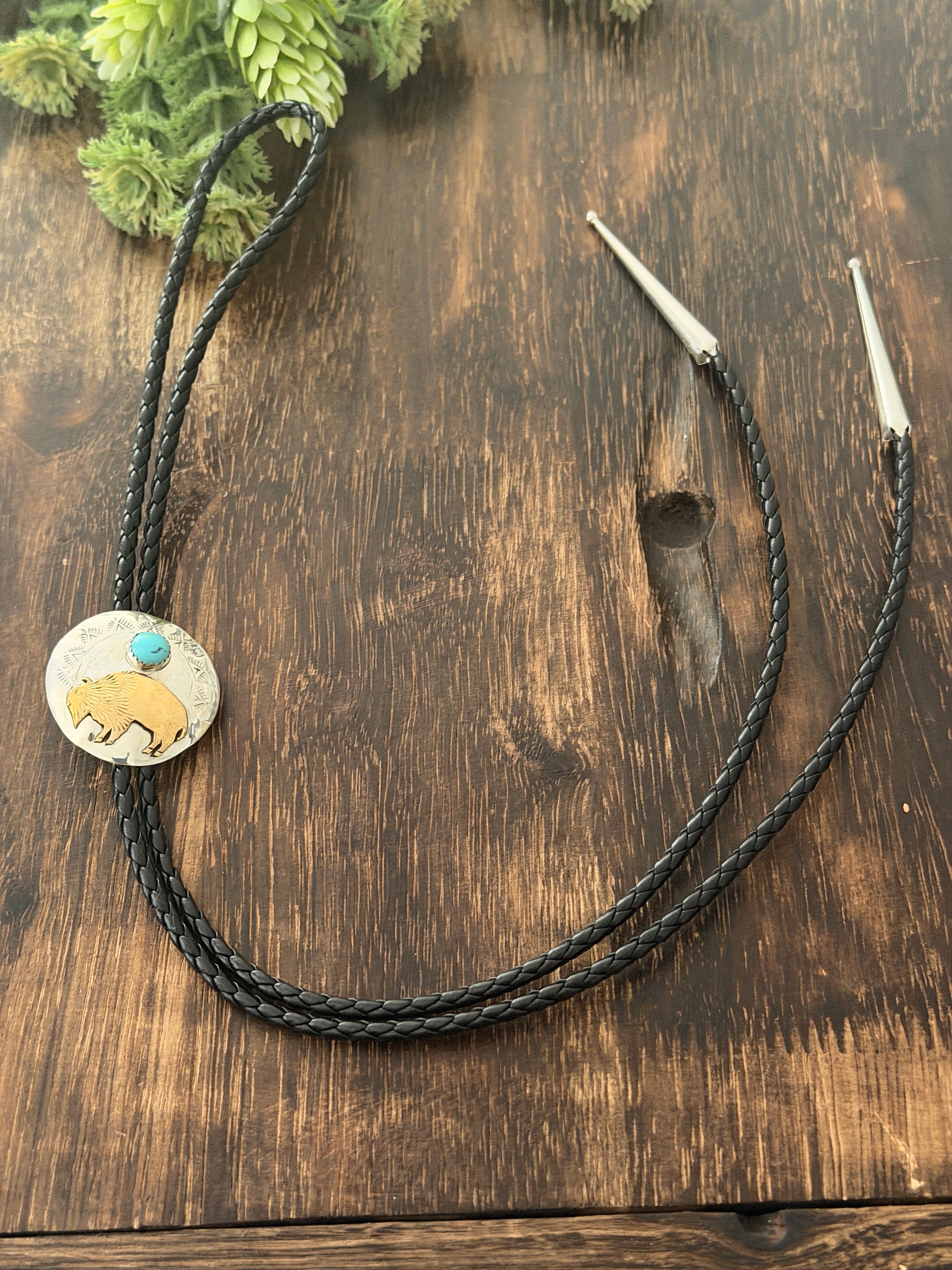 Navajo Made Kingman Turquoise & Sterling Silver Bolo Tie