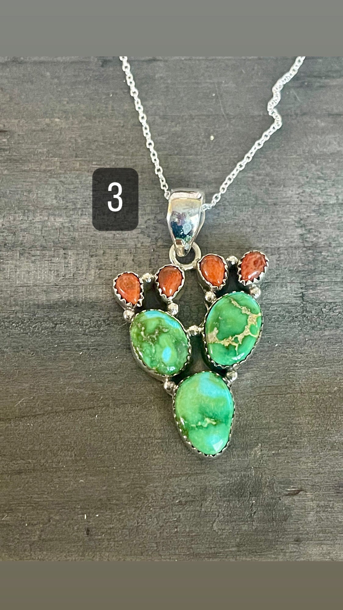 Southwest Handmade Sonoran Mountain Turquoise & Sterling Silver Prickly Pear Necklace