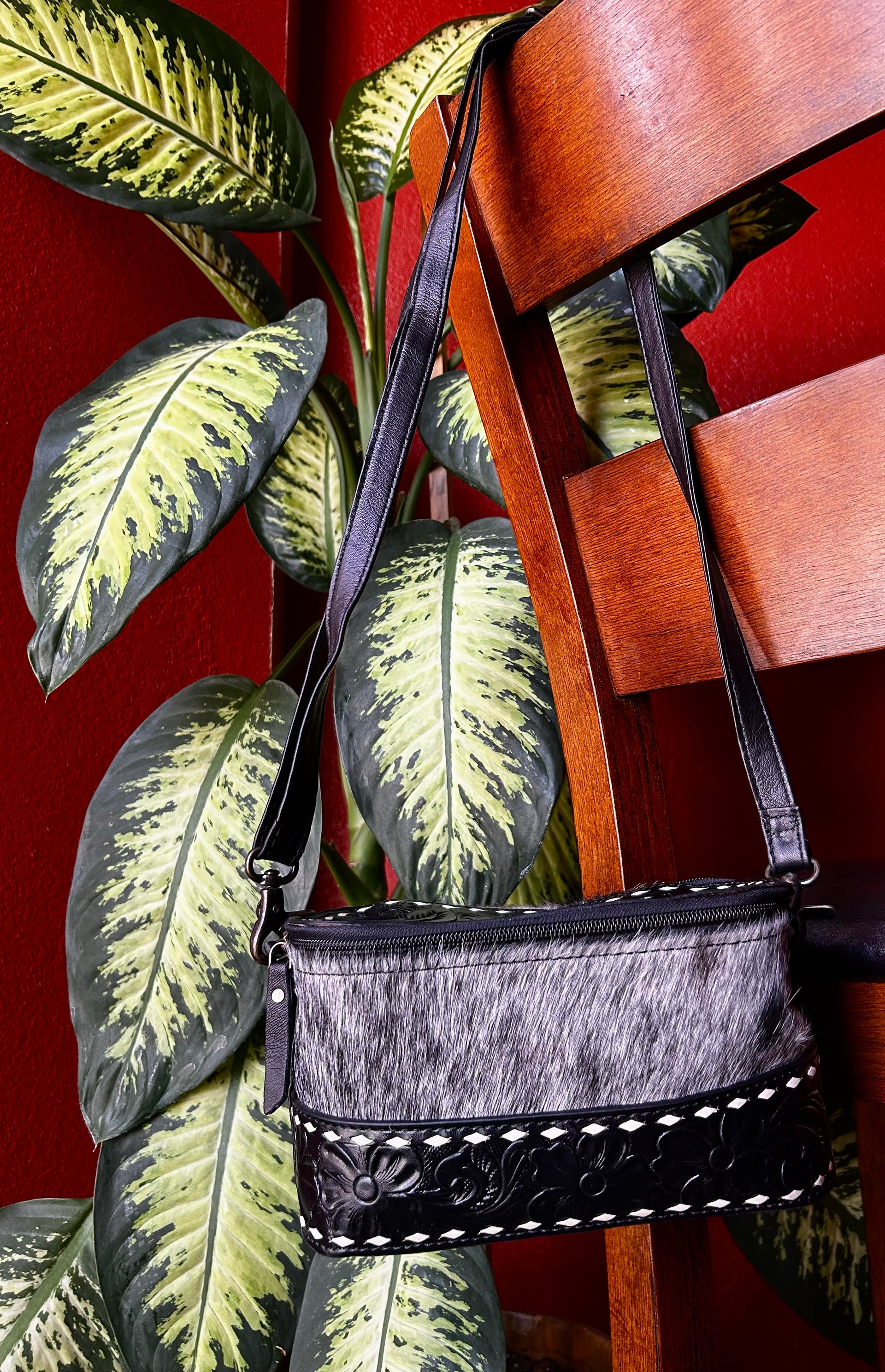 Genuine Cowhide & Tooled Leather Make up Bag