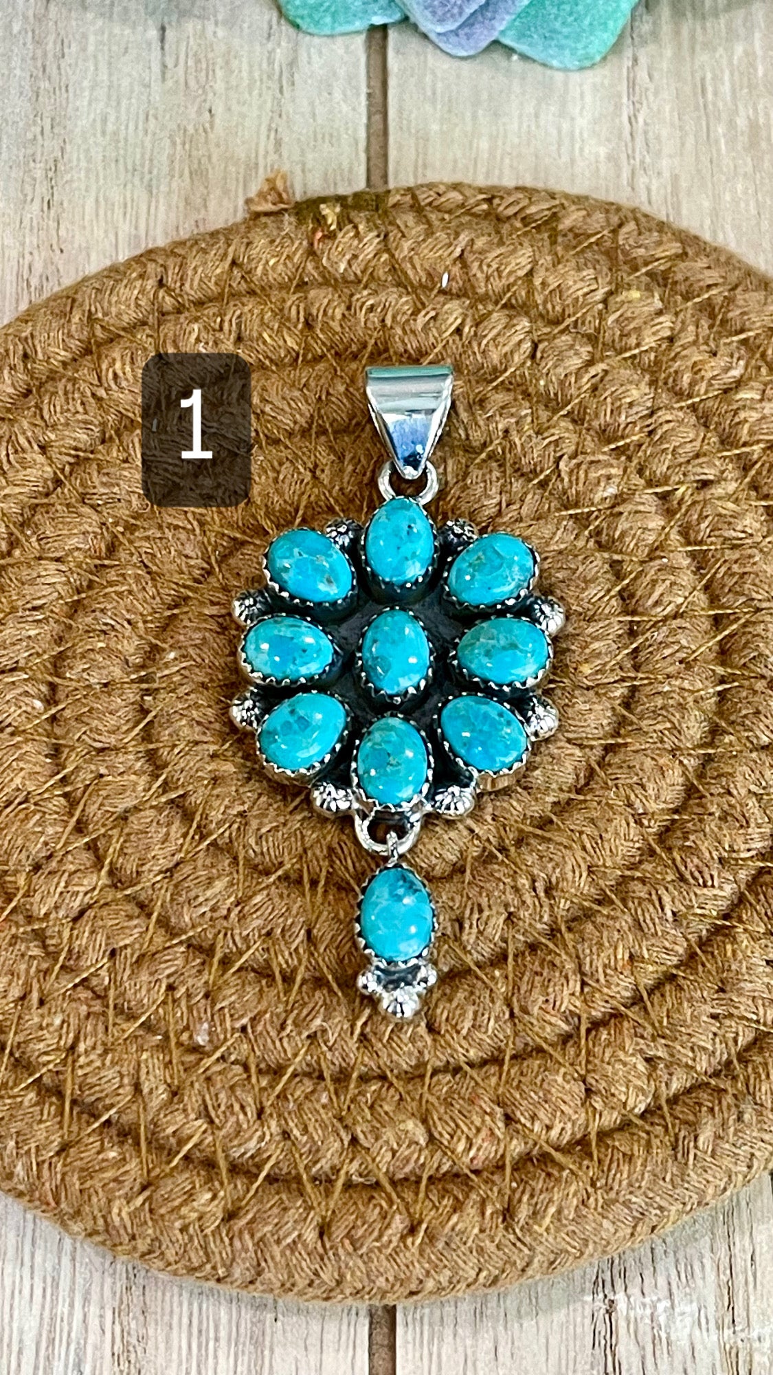 Southwest Handmade Kingman Turquoise & Sterling Silver Cluster Dangle Pendant