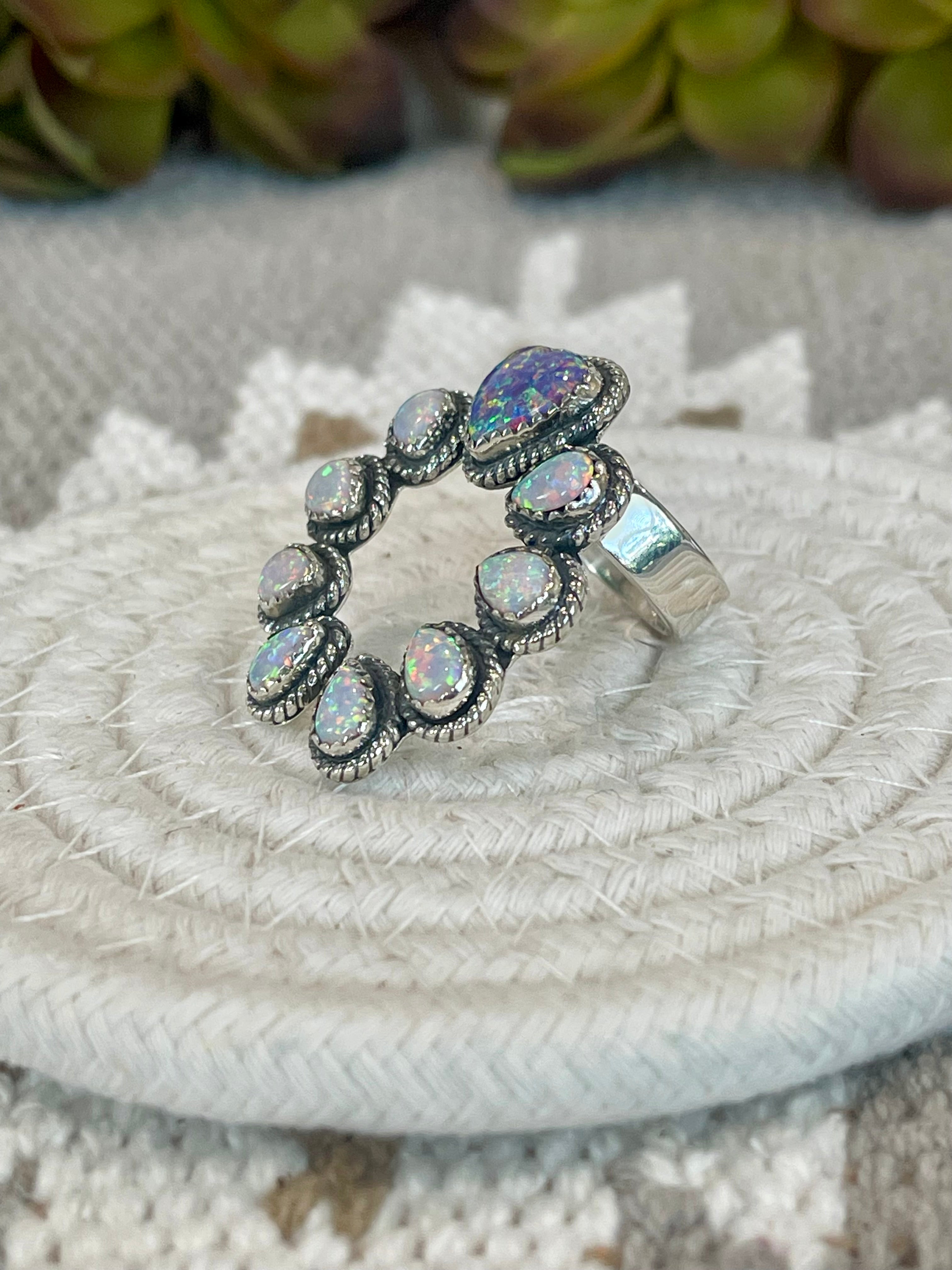 Southwest Handmade Opal & Sterling Silver Adjustable Naja Ring