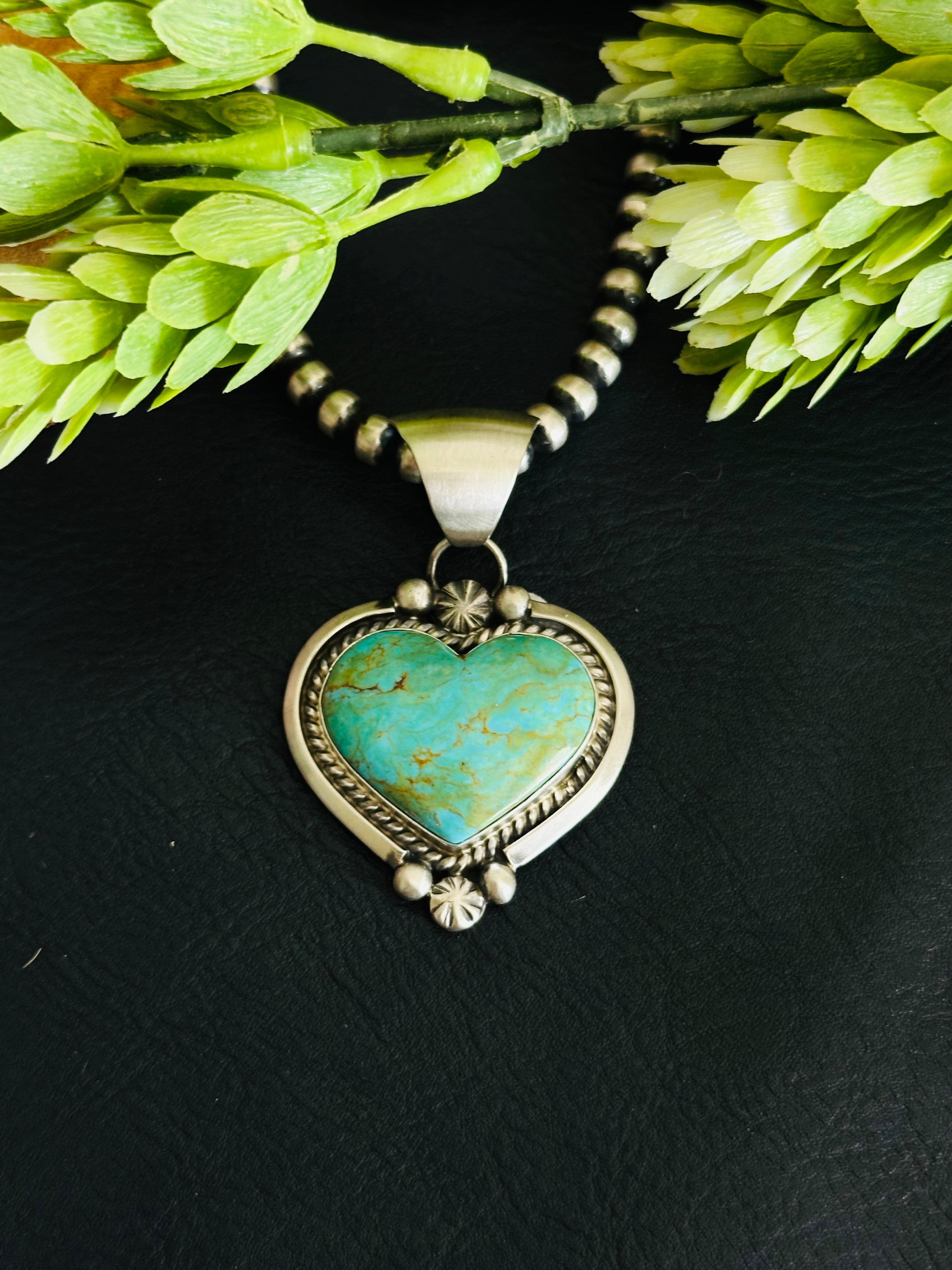 Alfred Martinez Kingman Turquoise & Sterling Silver Heart Pendant