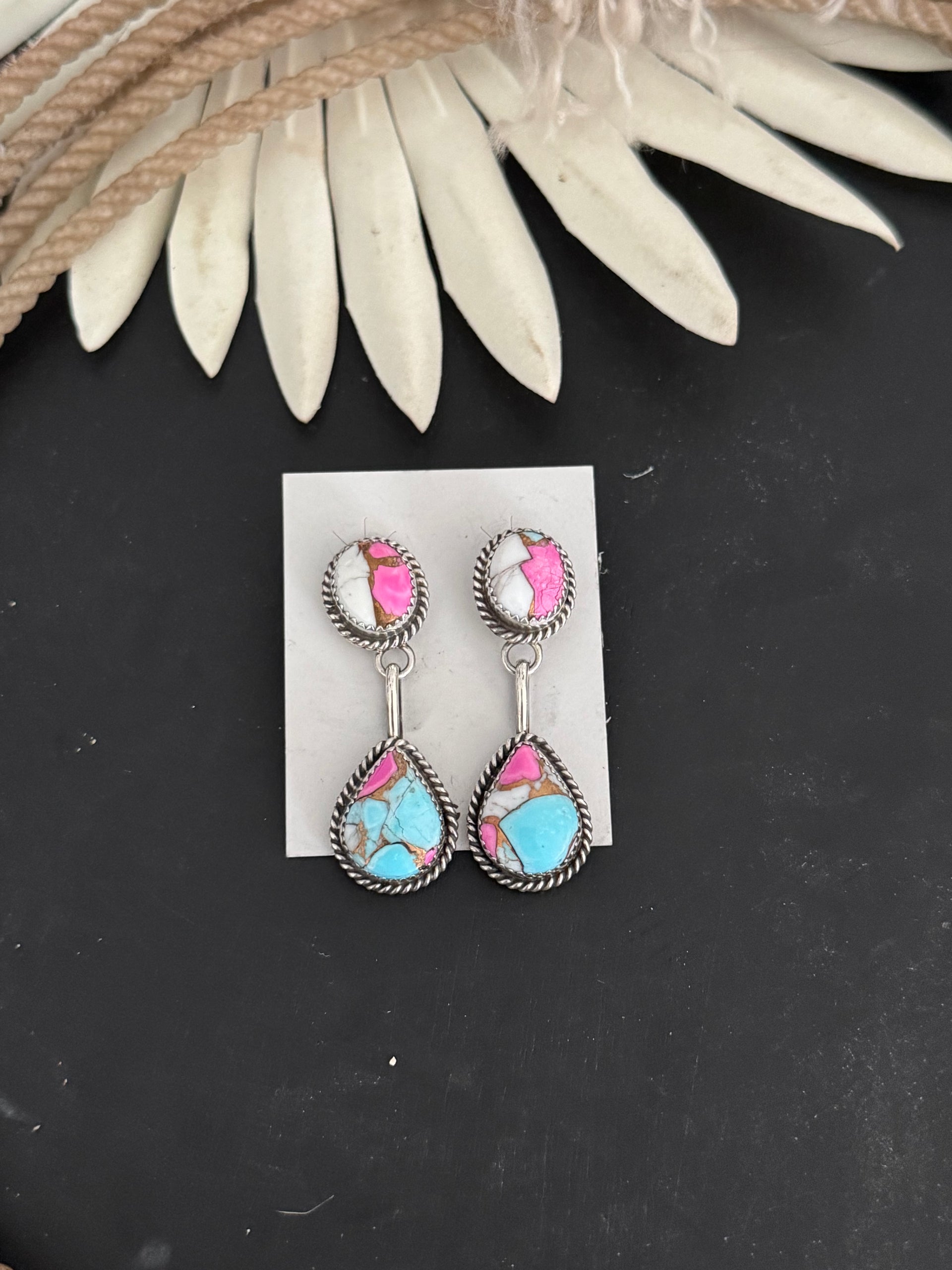 Freda Martinez Cotton Candy Composite & Sterling Silver Post Dangle Earrings