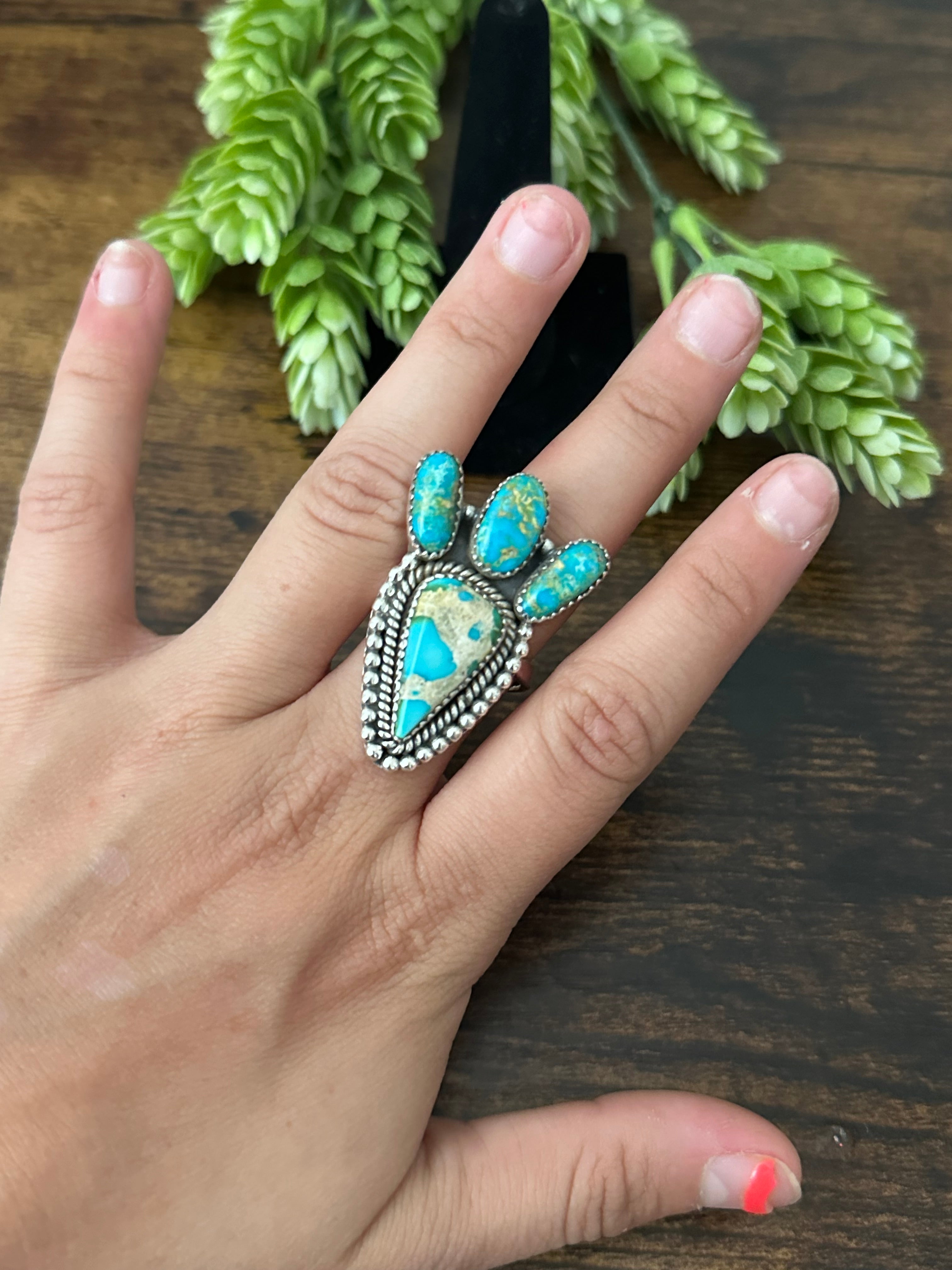 Southwest Handmade Sonoran Mountain Turquoise & Sterling Silver Adjustable Ring