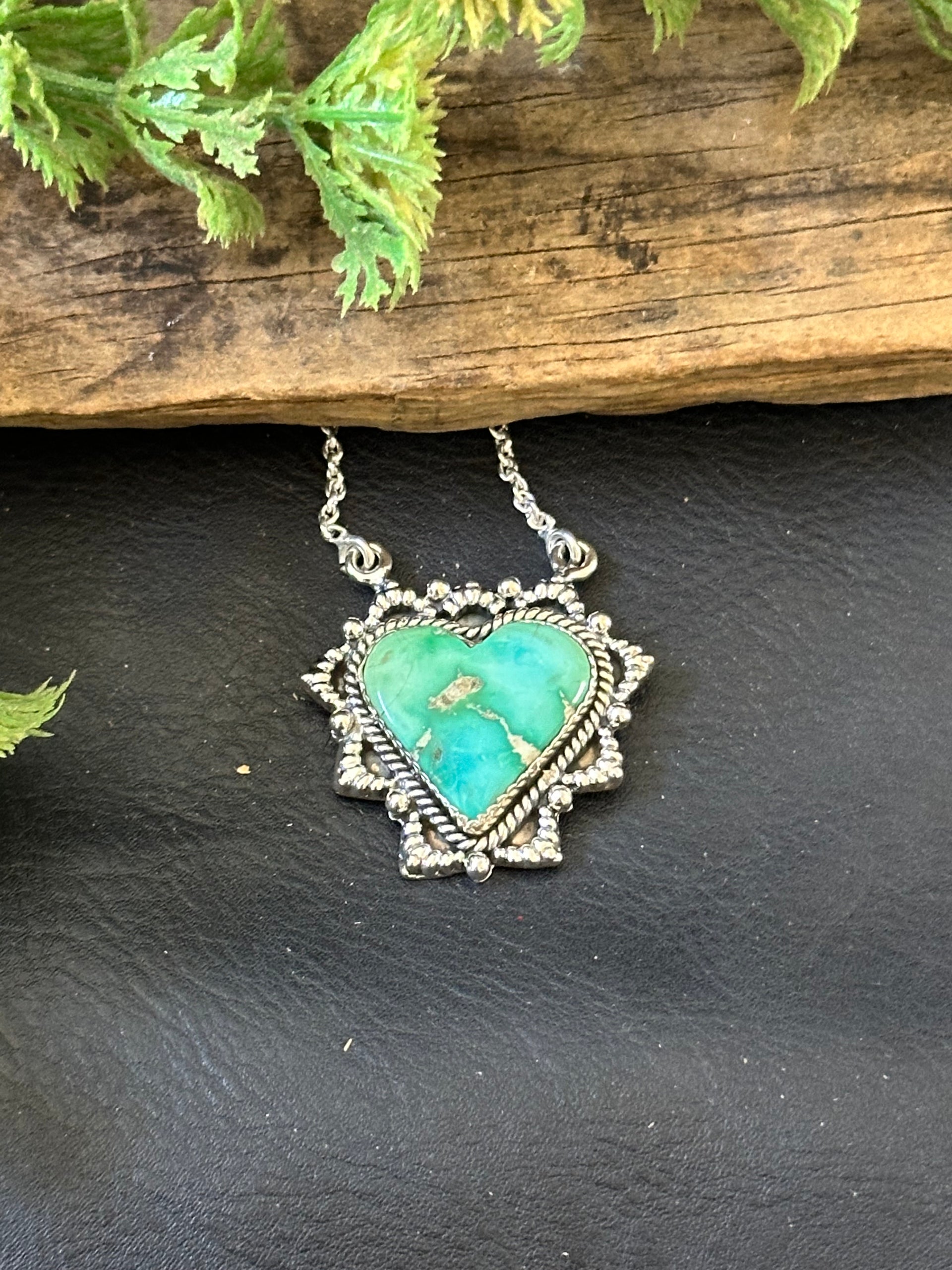 Southwest Handmade Emerald Valley Turquoise & Sterling Silver Necklace