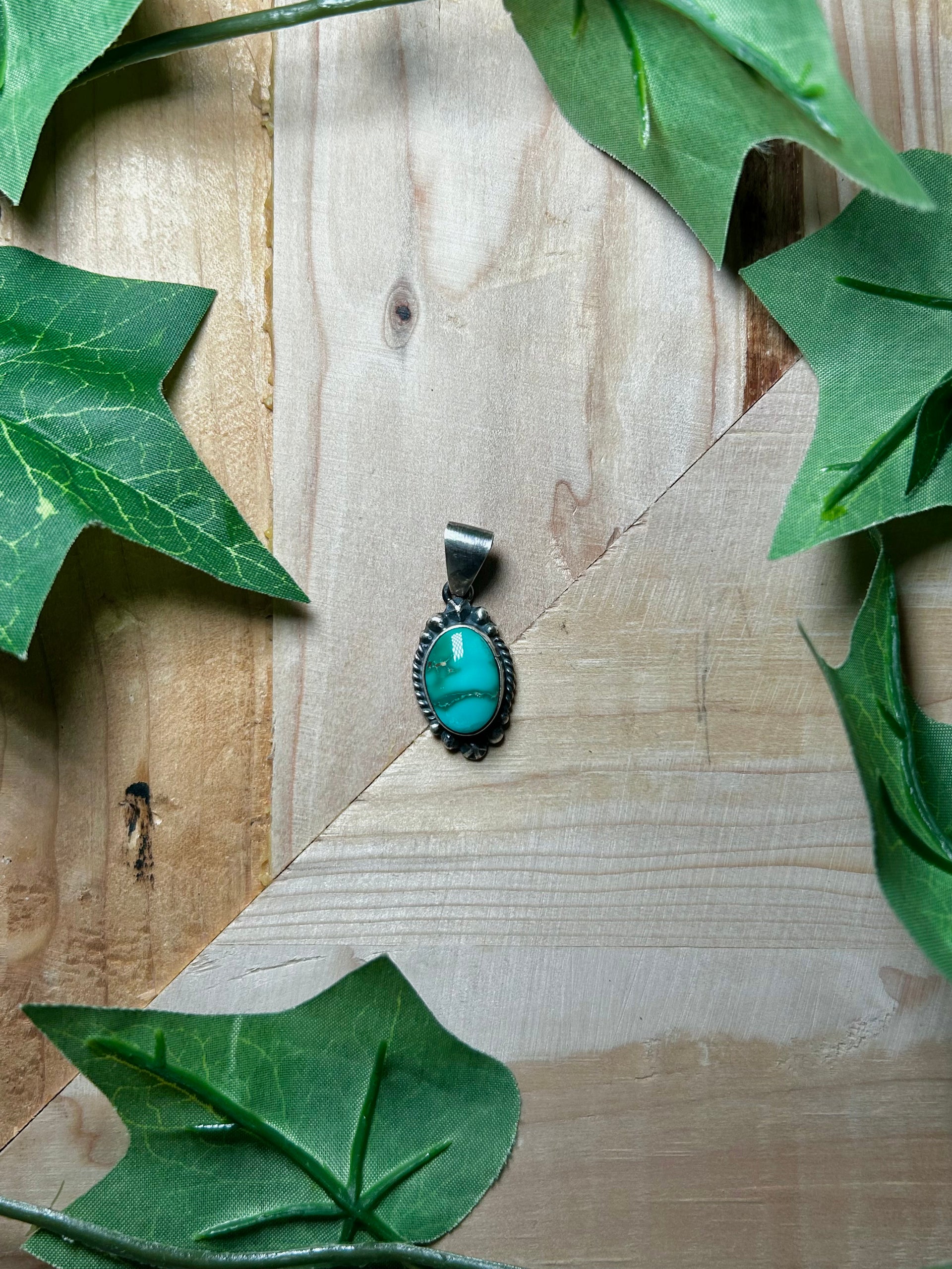 Navajo Made Emerald Valley Turquoise & Sterling Silver Pendant