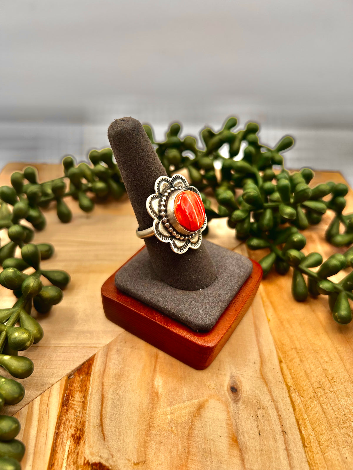 Navajo Made Spiny Oyster & Sterling Silver Adjustable Ring