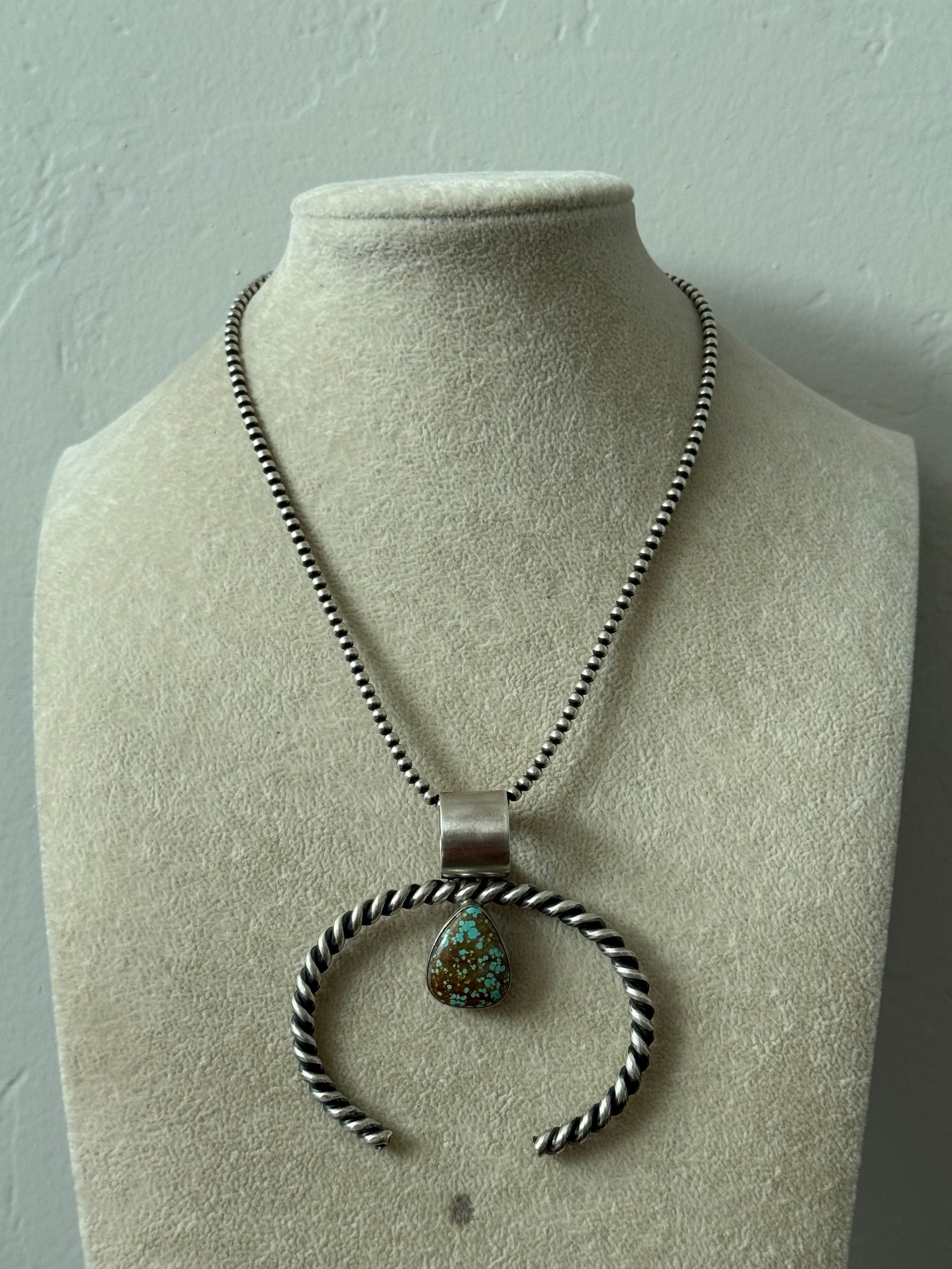 Navajo Made #8 Turquoise & Sterling Silver Naja Pendant