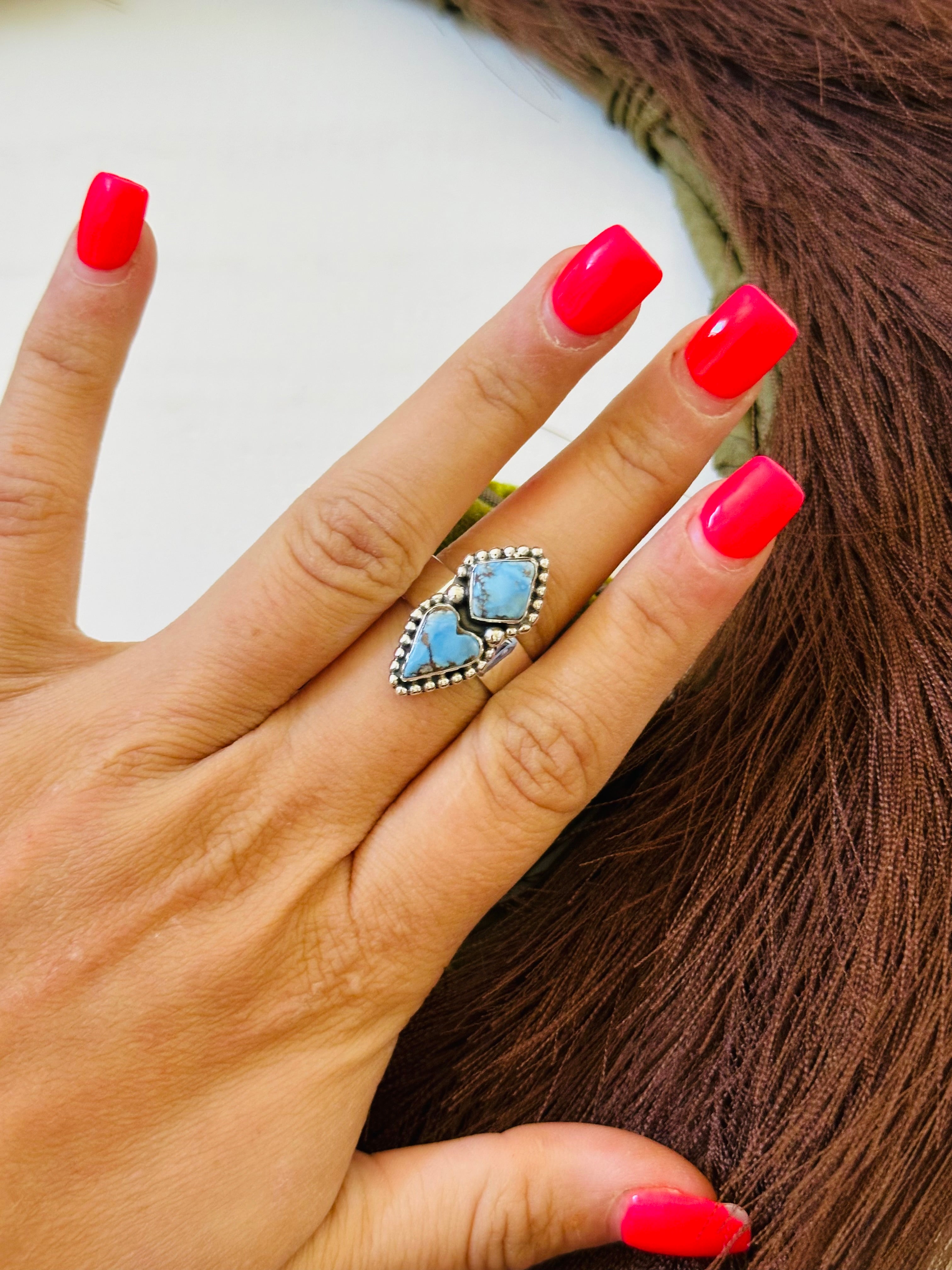 Southwest Handmade Golden Hills Turquoise & Sterling Silver Ring Size 8