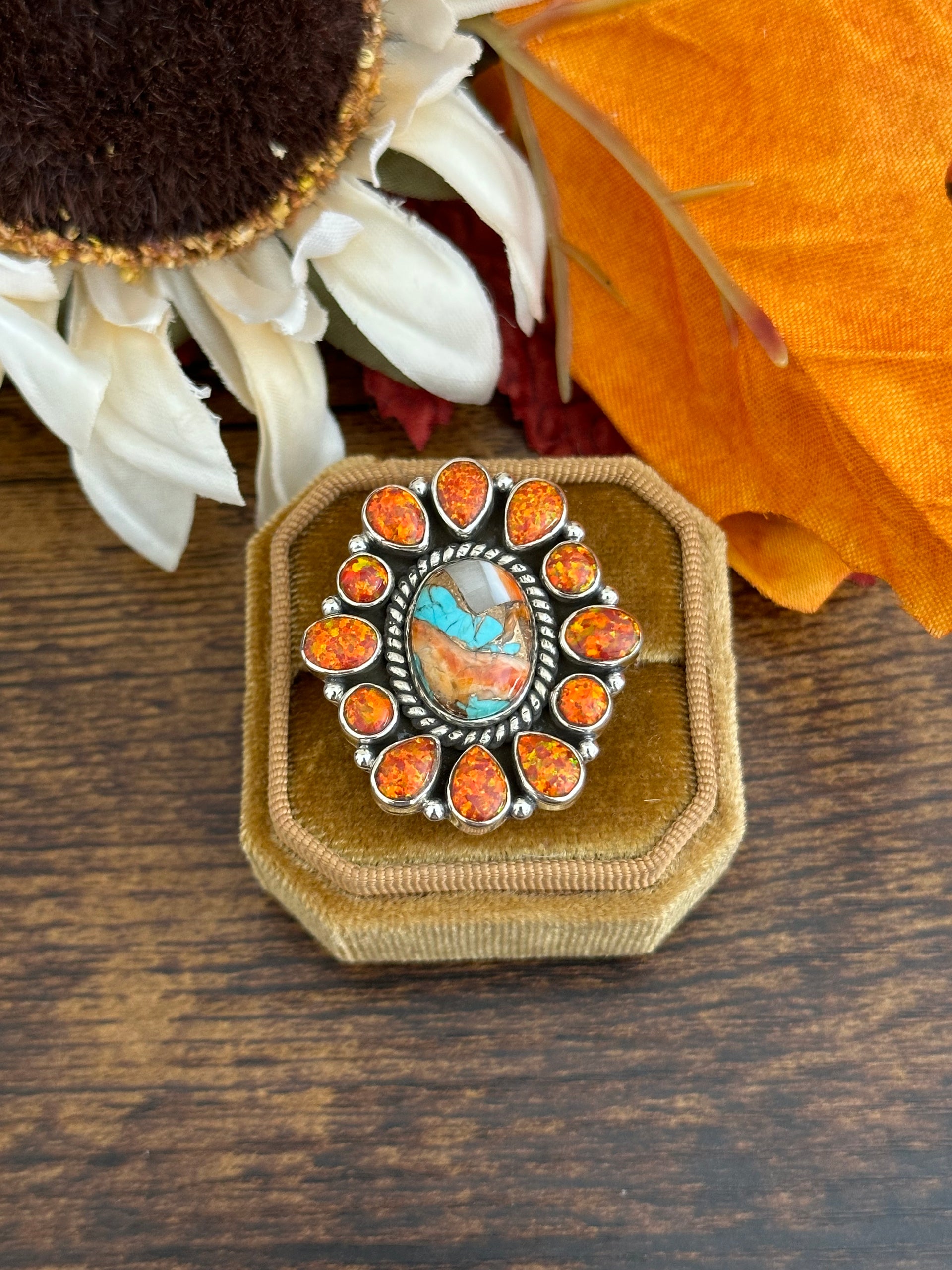 Southwest Handmade Multi Stone & Sterling Silver Adjustable Ring