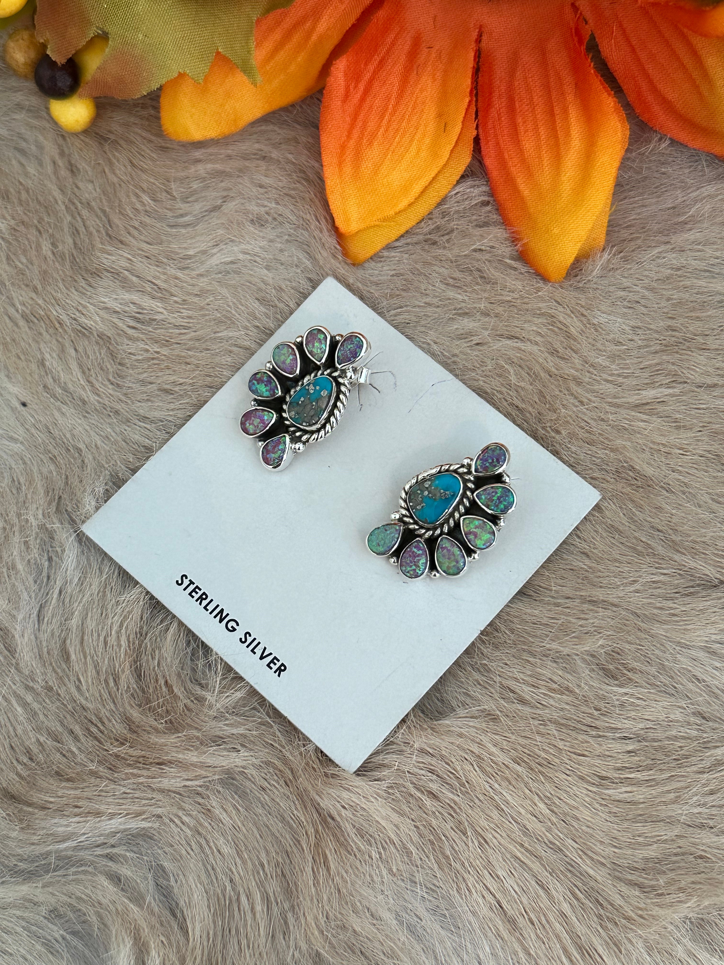 Southwest Handmade Multi Stone & Sterling Silver Post Earrings