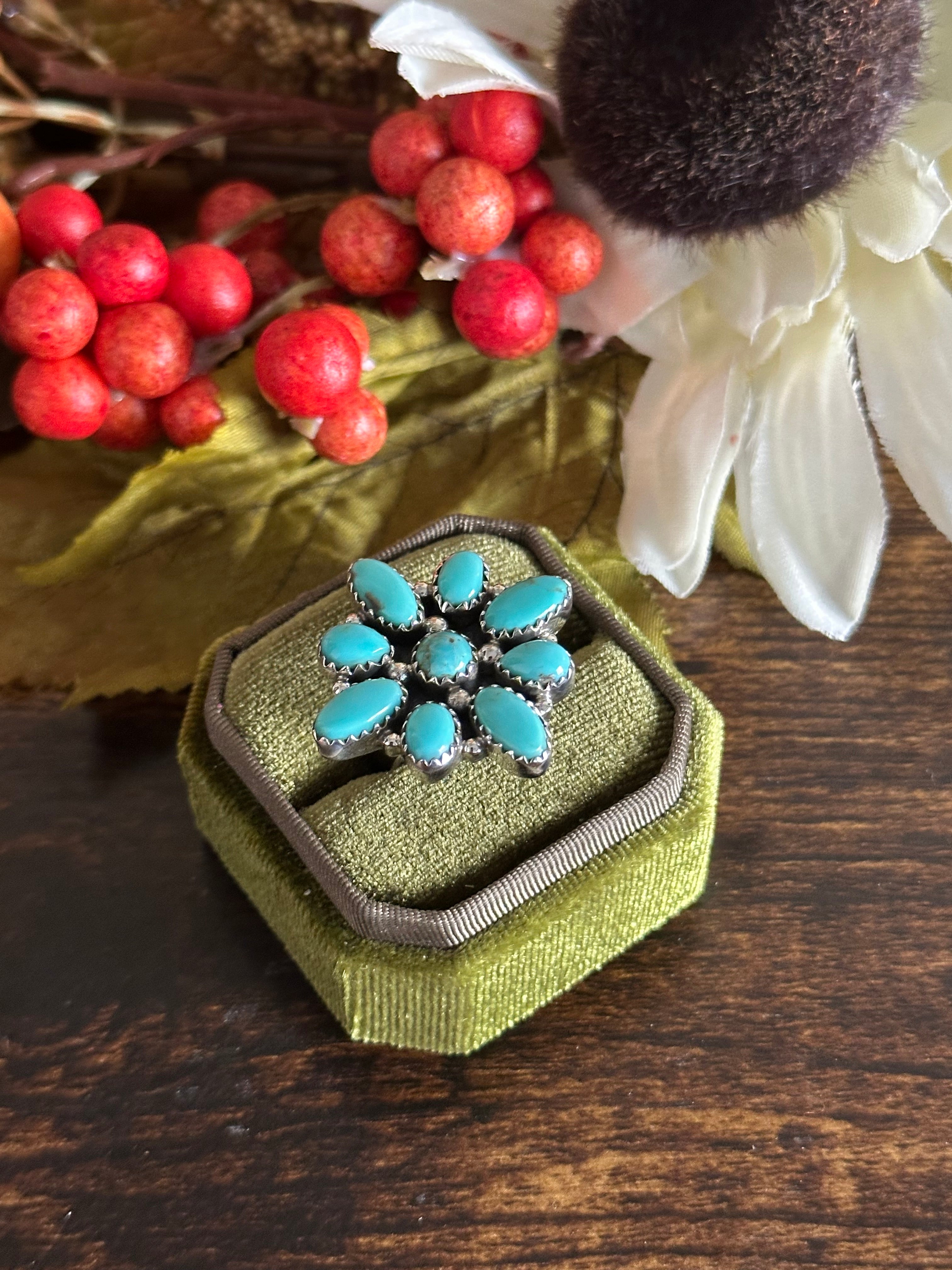 Southwest Handmade Kingman Turquoise & Sterling Silver Adjustable Ring