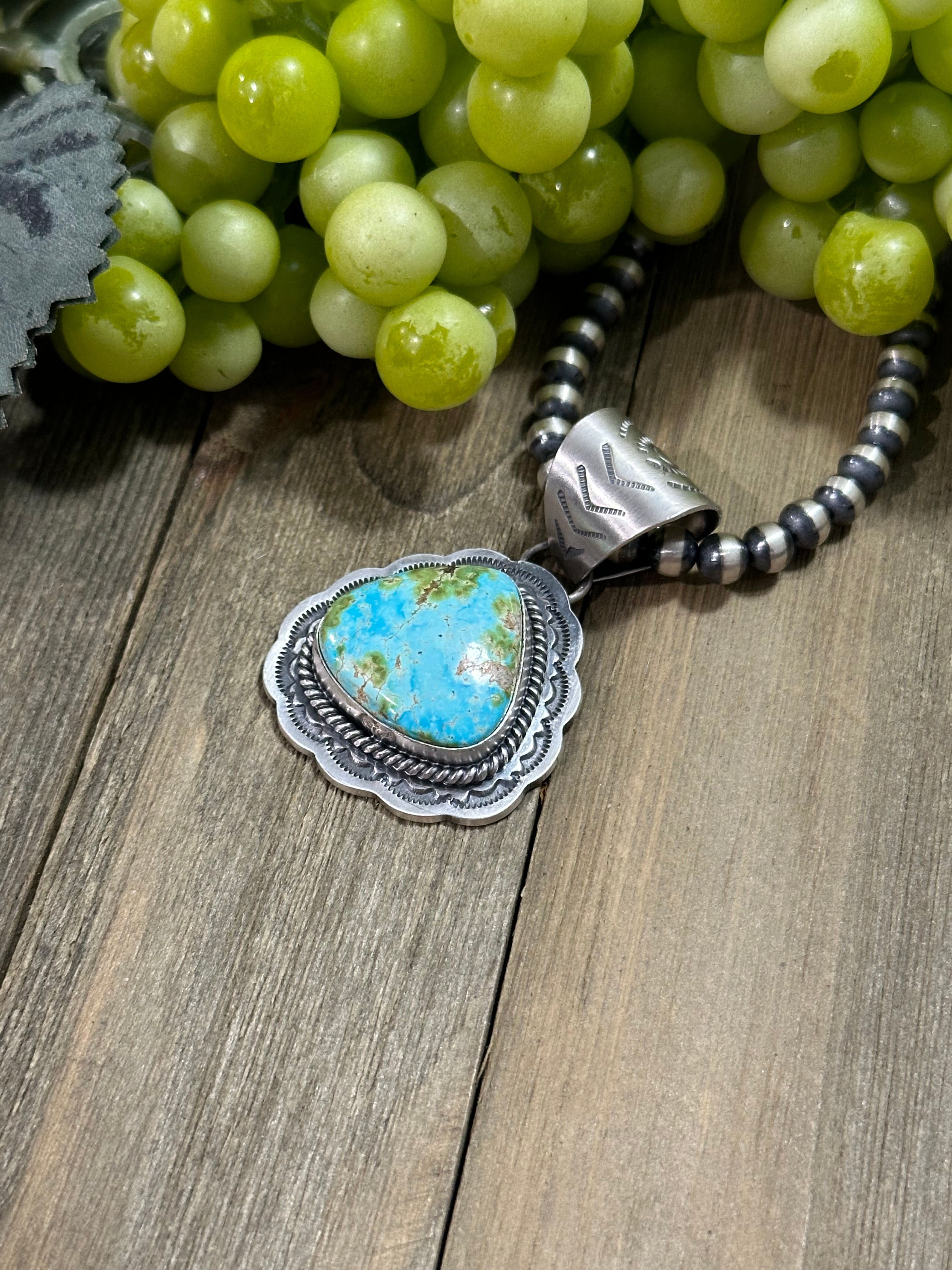 Gilbert Platero Sonoran Mountain Turquoise & Sterling Silver Pendant