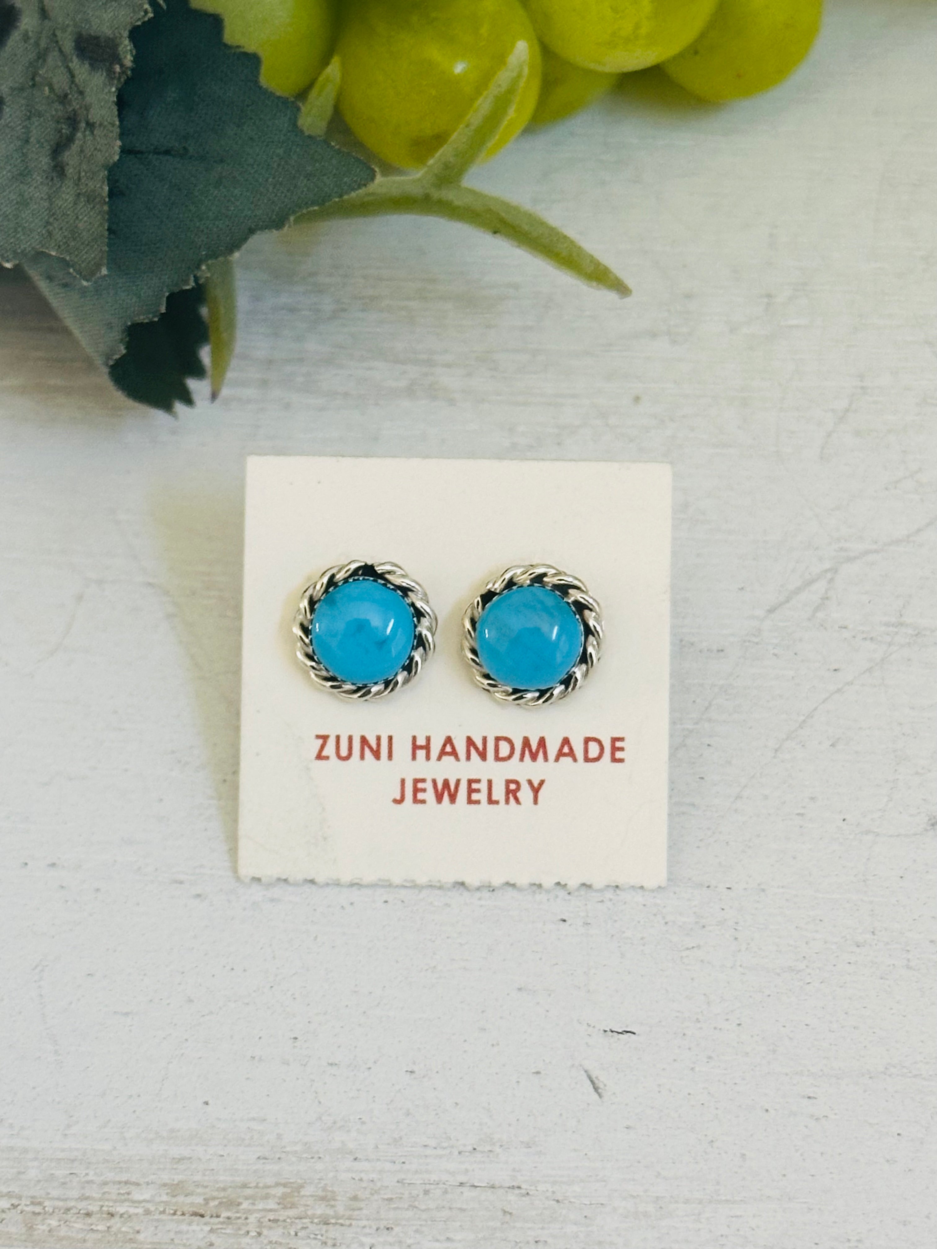 Zuni Made Turquoise & Sterling Silver Post Earrings