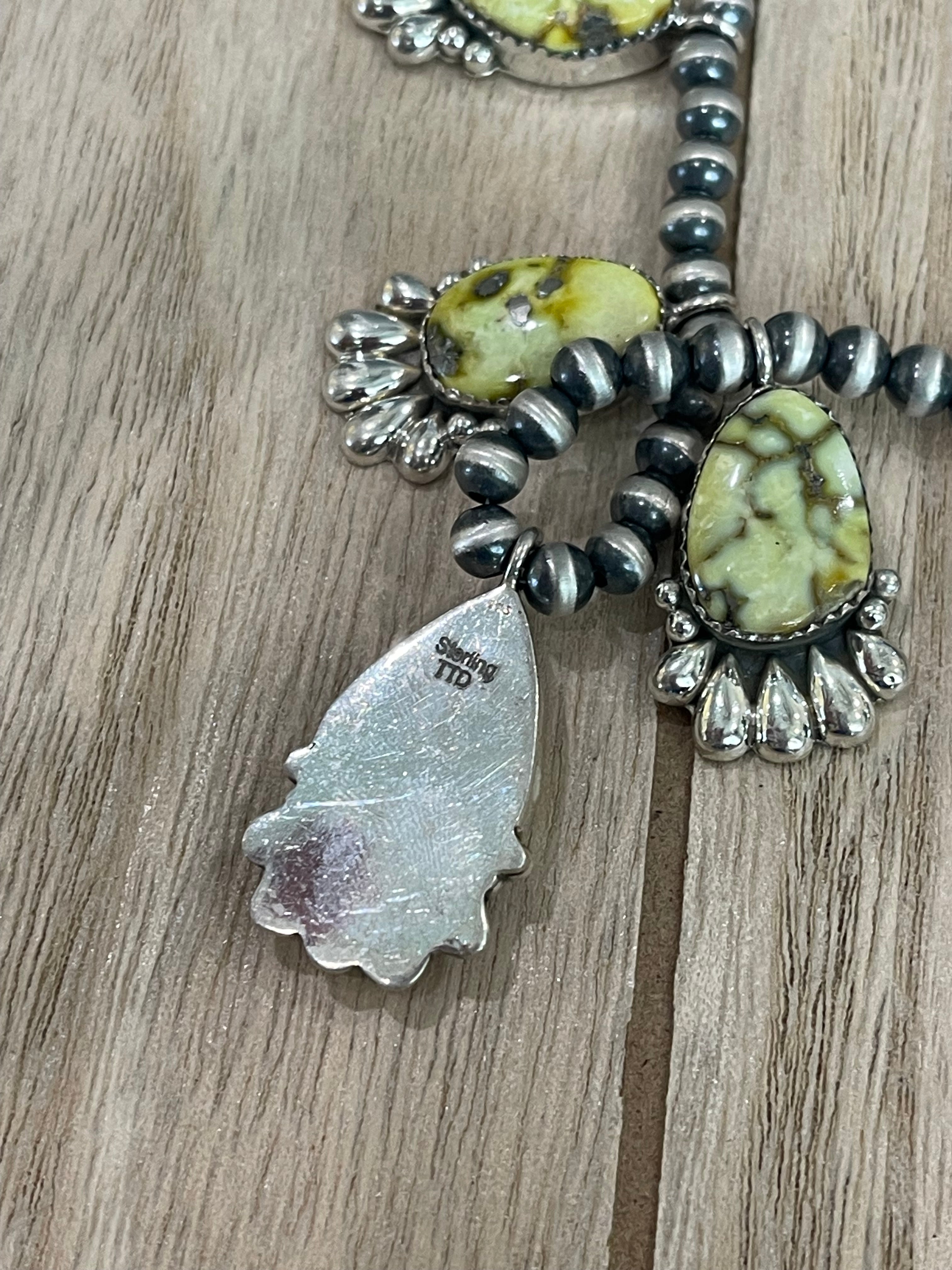 Southwest Handmade Palomino Variscite & Sterling Silver 5 Stone Necklace