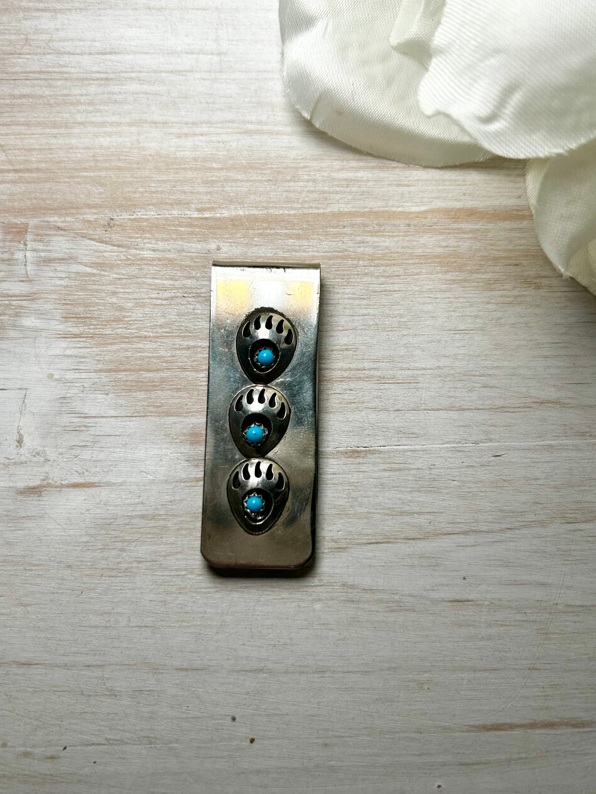Navajo Made Kingman Turquoise & Sterling Silver Money Clip