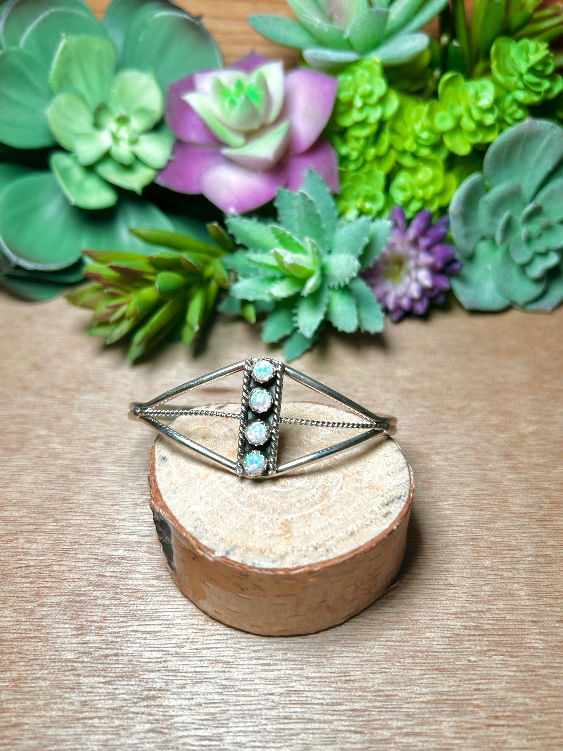 Navajo Made Opal & Sterling Silver Cuff Bracelet