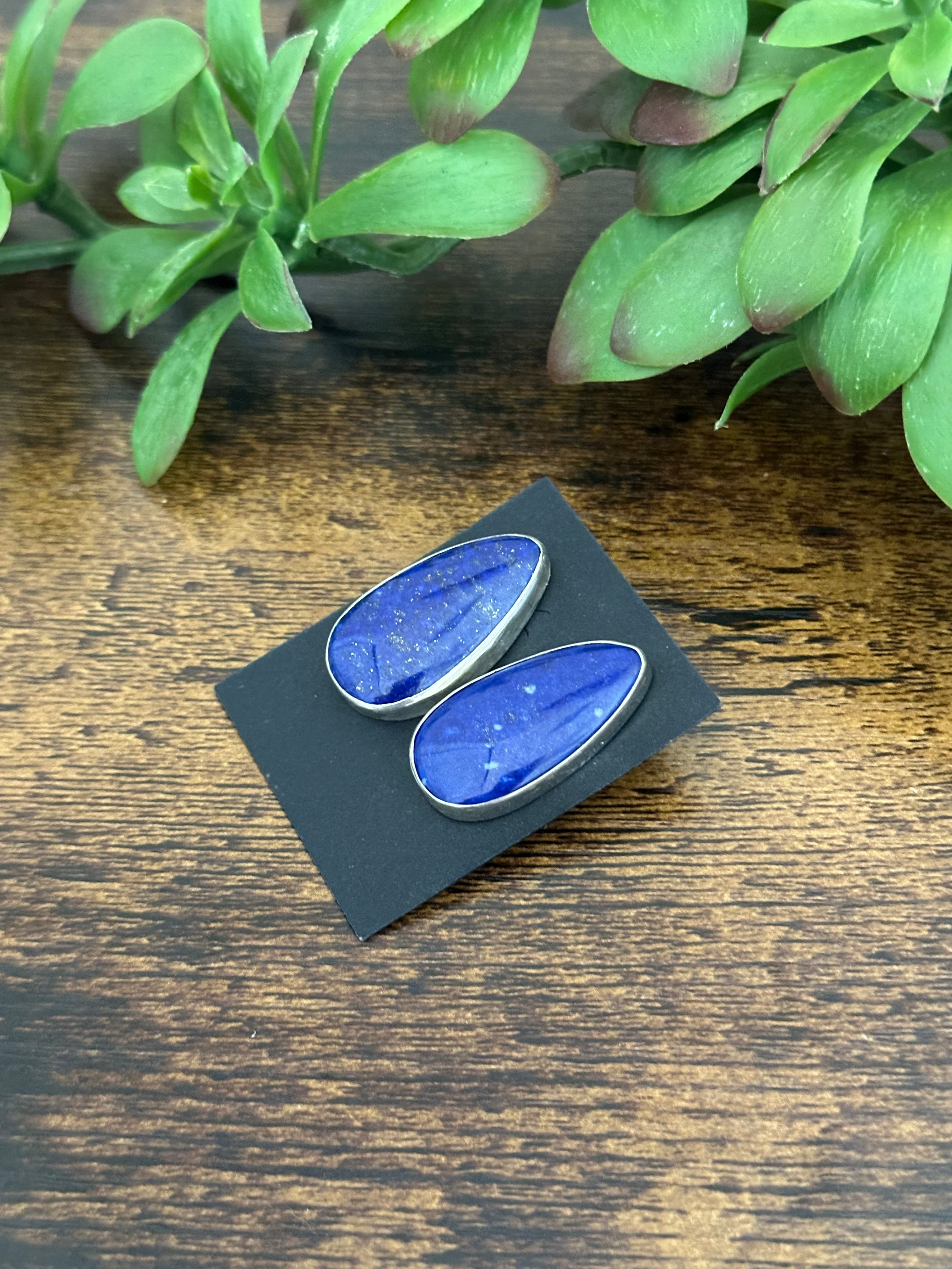 Navajo Handmade Lapis & Sterling Silver Post Earrings