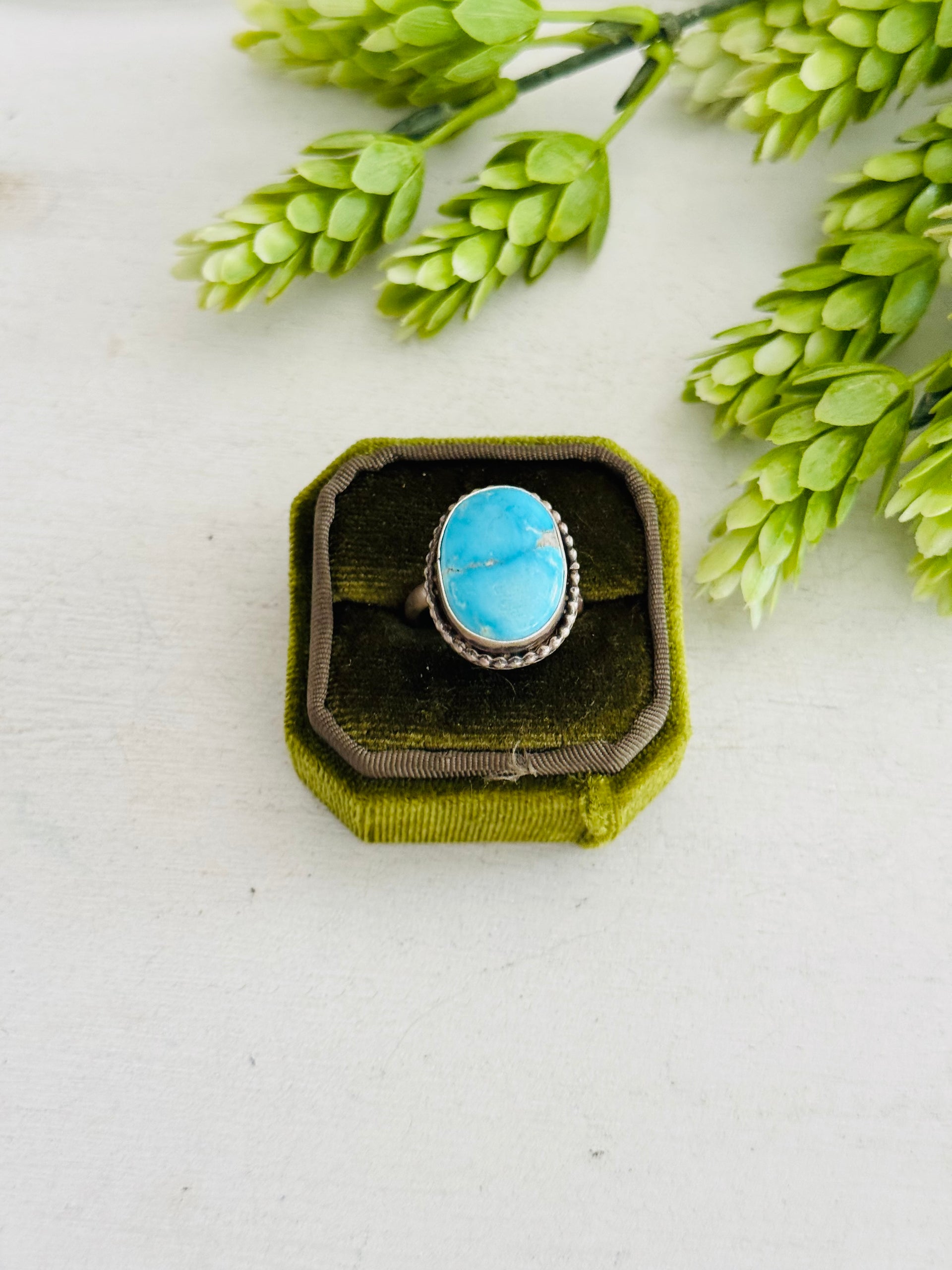 Eli Skeets Blue Ridge Turquoise & Sterling Silver Adjustable Ring