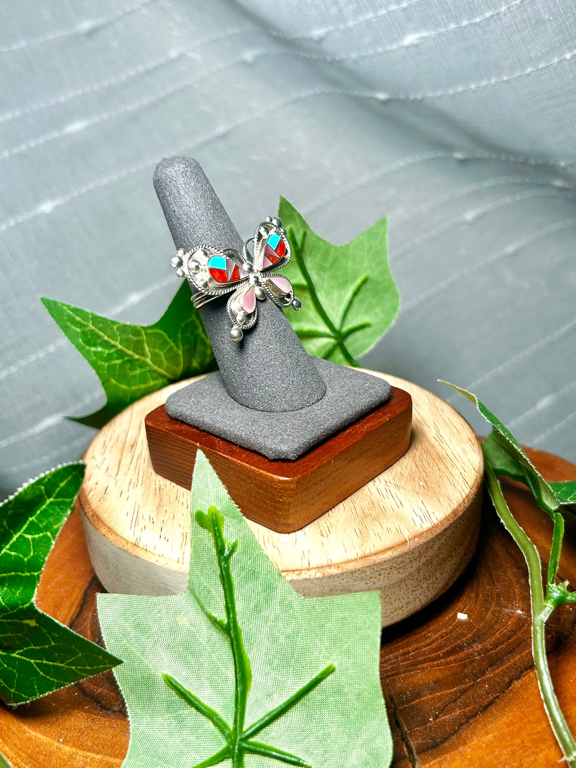 Zuni Made Multi Stone & Sterling Silver Ring Size 7