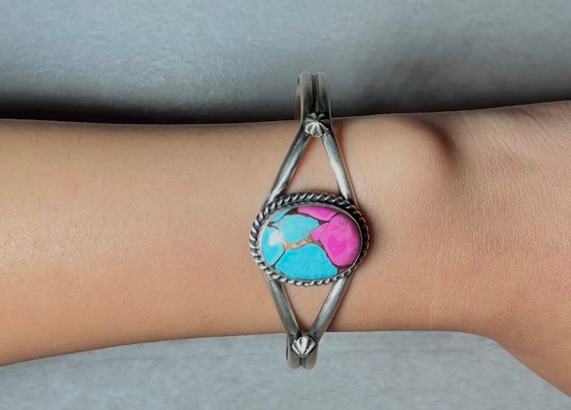 Donovan Skeets Cotton Candy Dahlia & Sterling Silver Cuff Bracelet