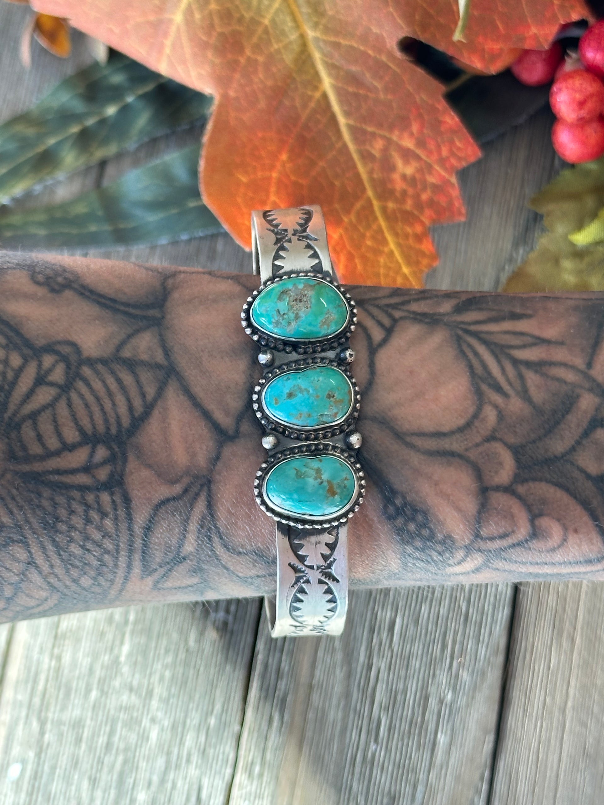 Navajo Made Kingman Turquoise & Sterling Silver Cuff Bracelet