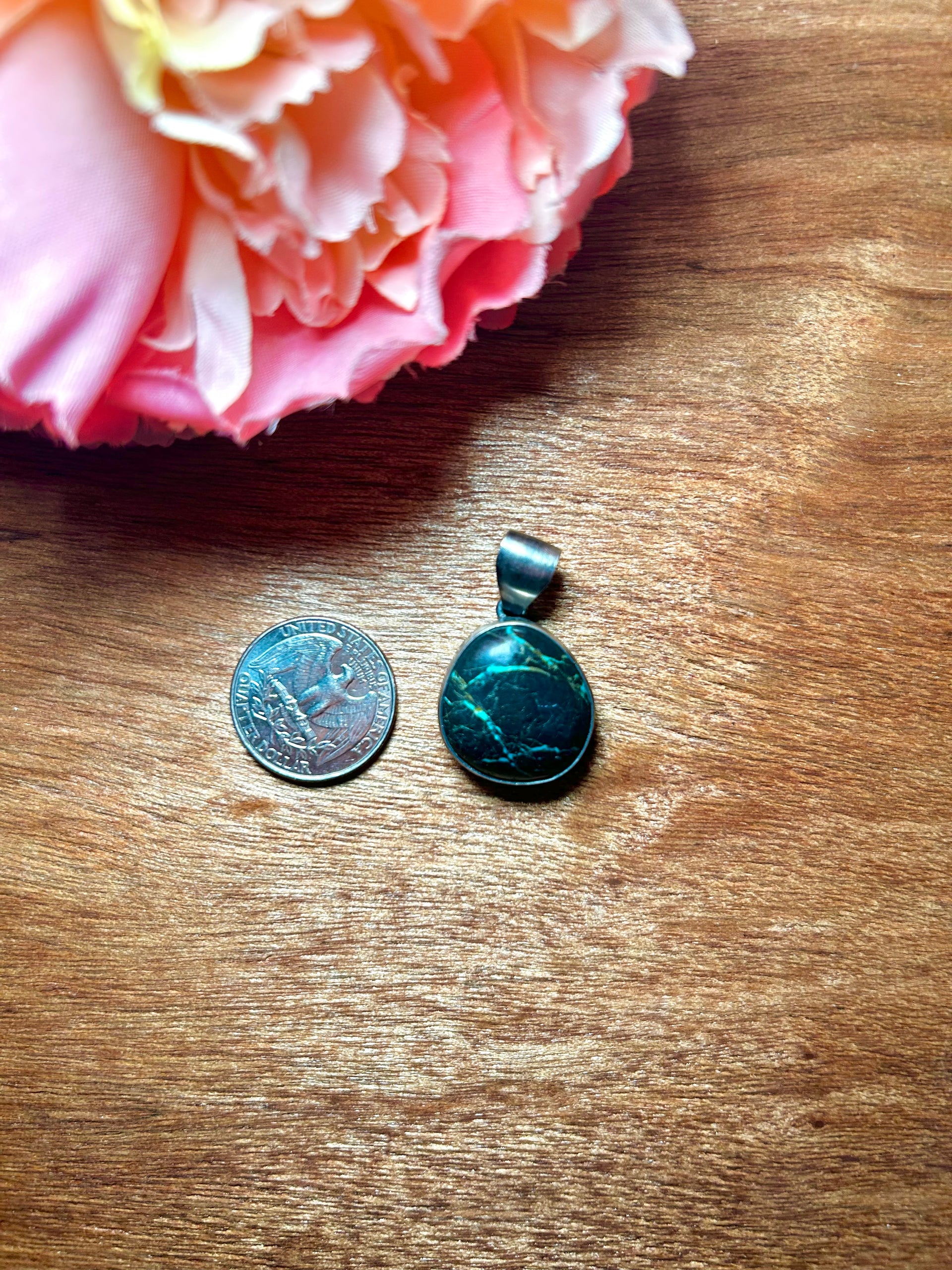Navajo Made Blue Moon Turquoise & Sterling Silver Pendant